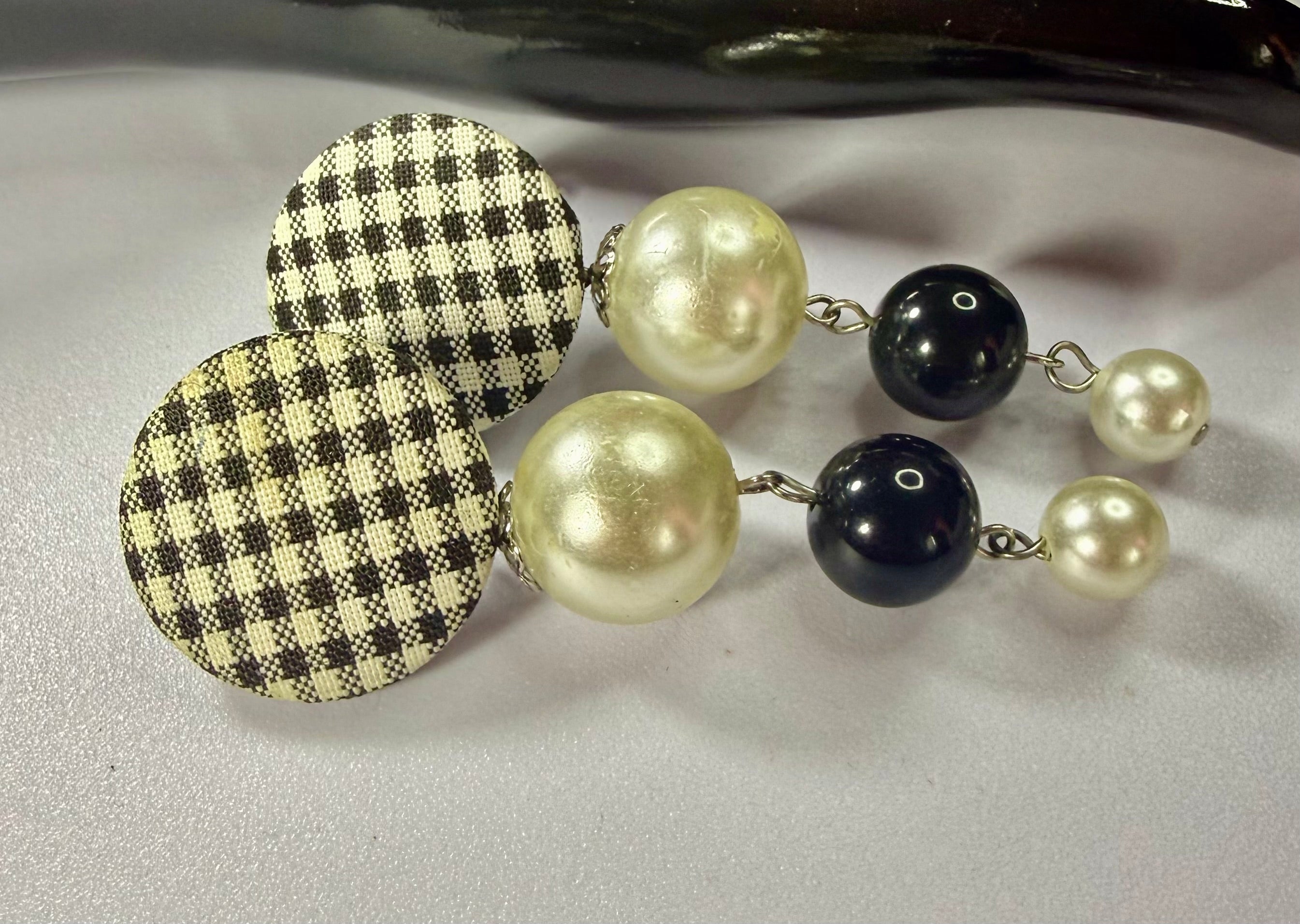 Gorgeous Dangle Black and White Earrings - Pierced