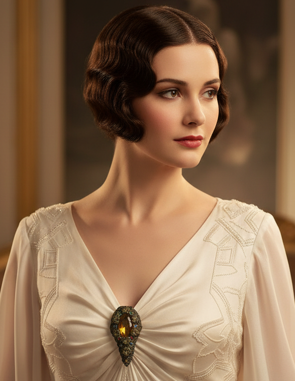 1920s Model with Dress Clip Centered at Bust