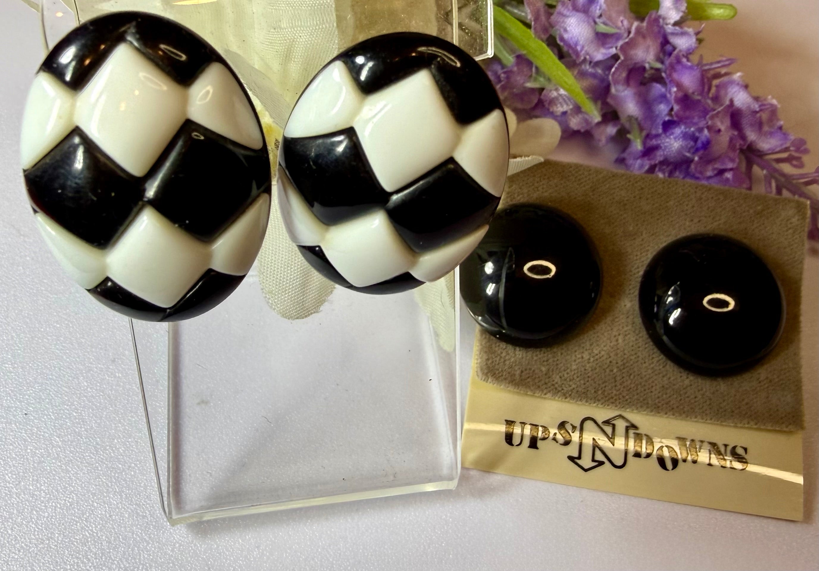Black Pierced Earrings Collection, Two pairs, one two-toned, 1960s Fashion - Peppermint-Twist-Vintage.com