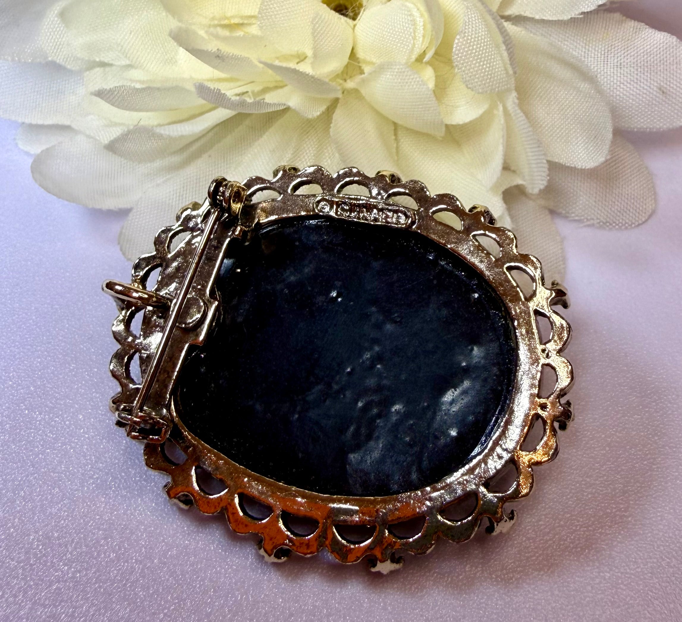 Gerry’s Vintage Black Floral Cameo Brooch and Pendant - Peppermint-Twist-Vintage.com