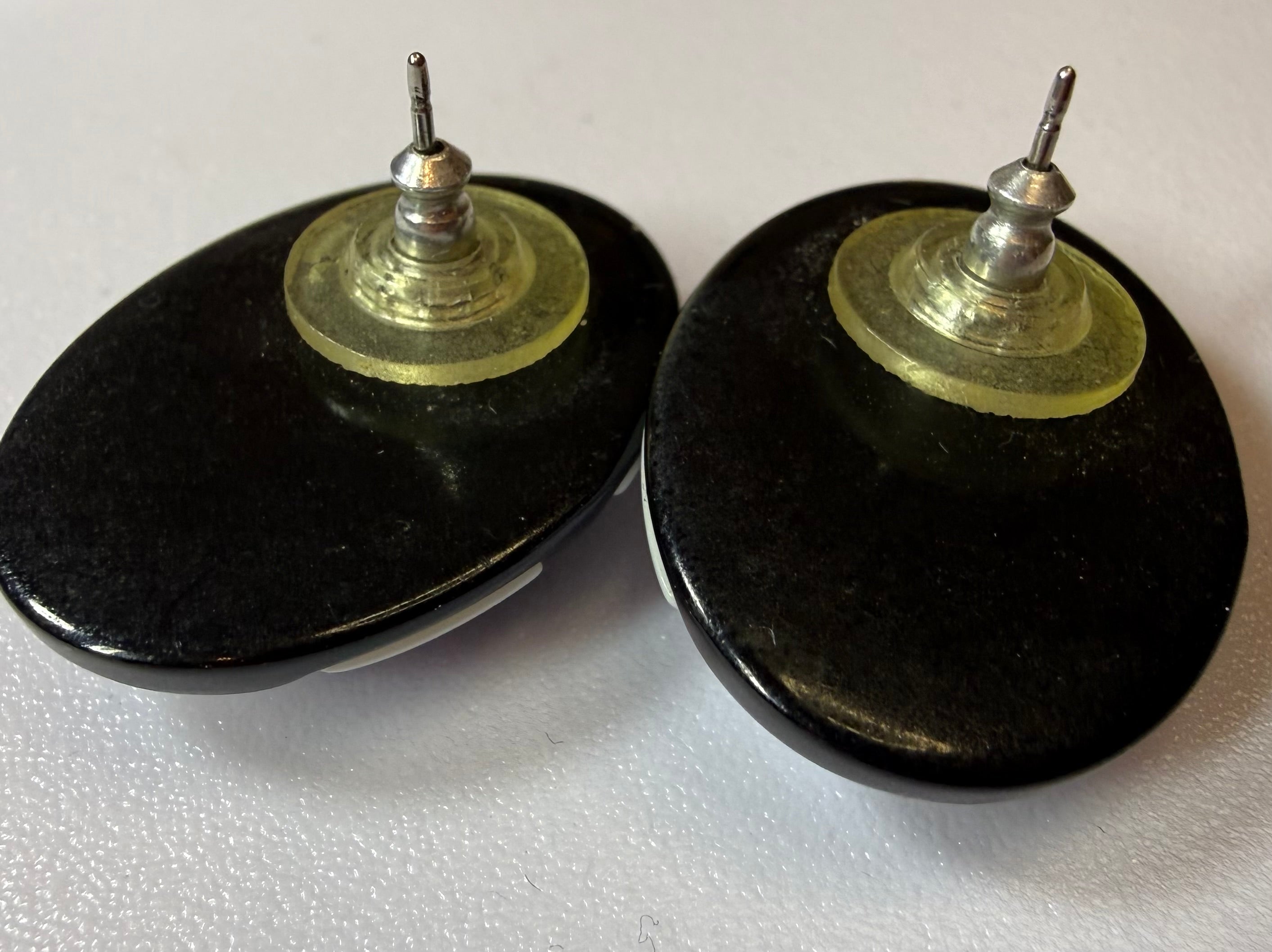 Black Pierced Earrings Collection, Two pairs, one two-toned, 1960s Fashion - Peppermint-Twist-Vintage.com