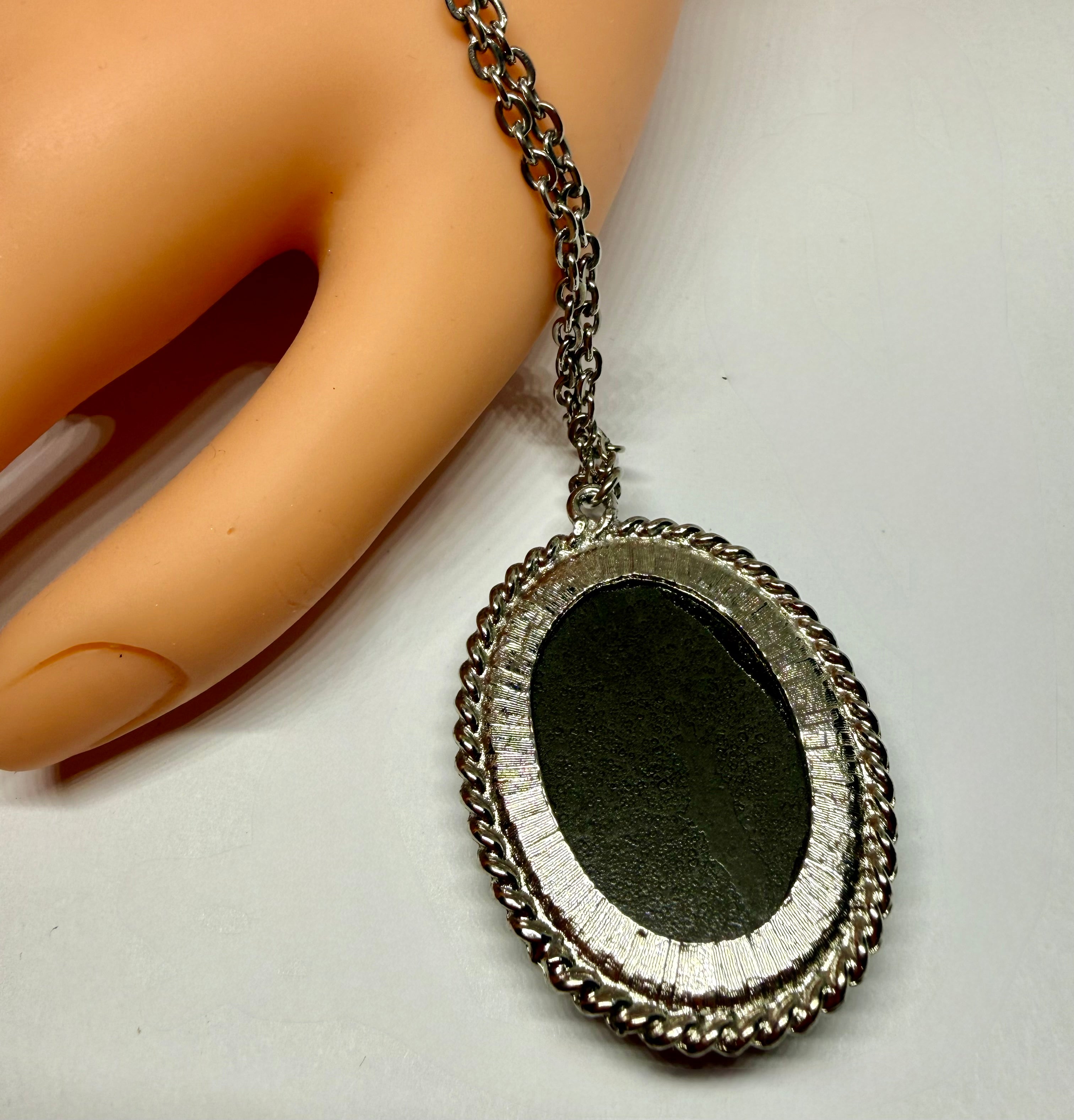 Vintage Black Floral Cameo Brooch and Pendant - Peppermint-Twist-Vintage.com