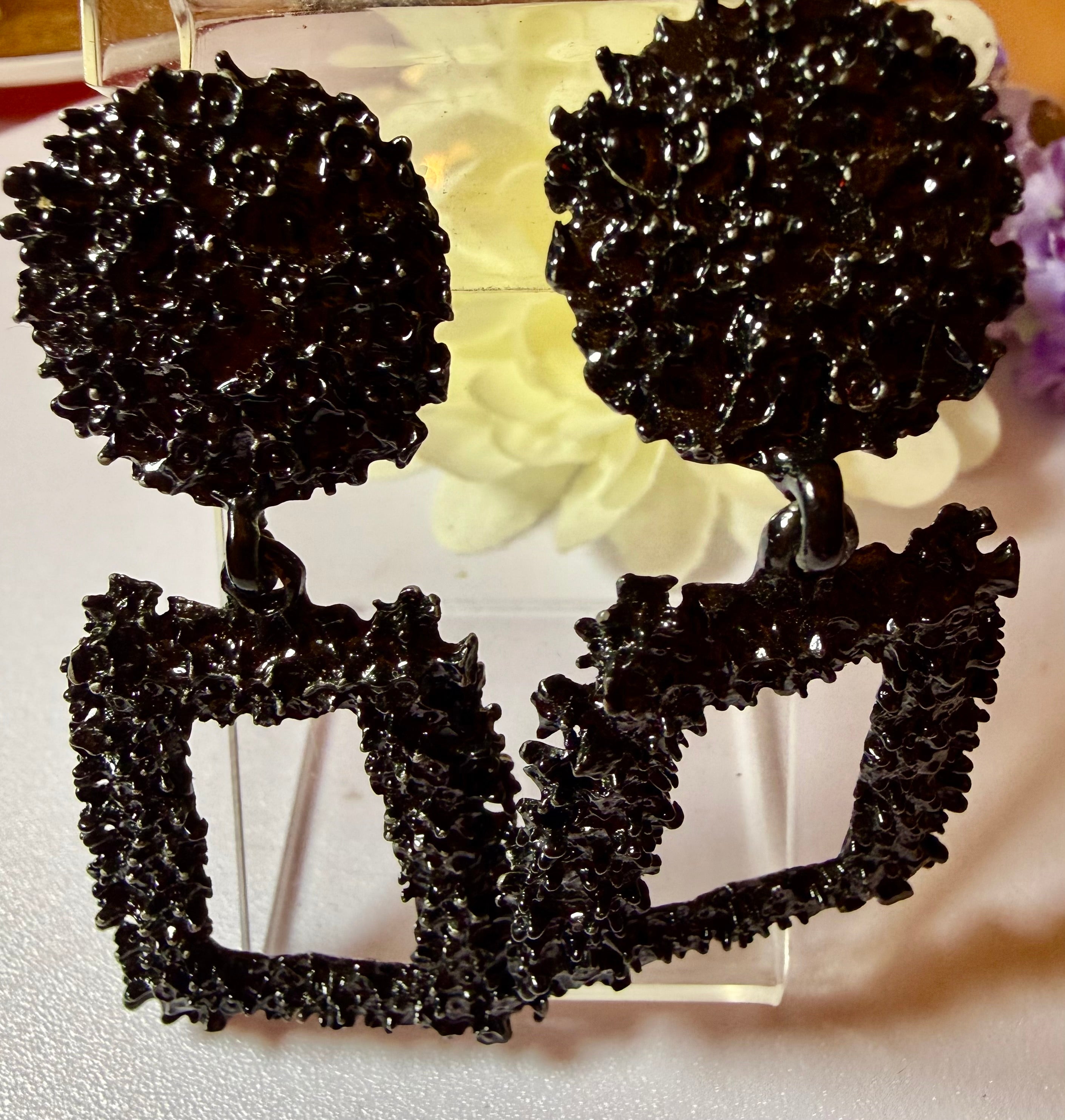 Stunning Black Dangle Statement Earrings - Pierced - Peppermint-Twist-Vintage.com