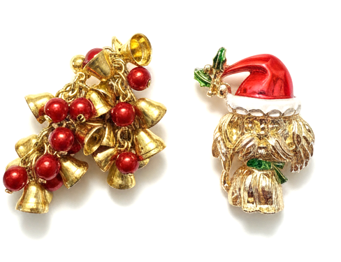 AVON Vintage Holiday Earrings, Clip-Ons and Dog Brooch