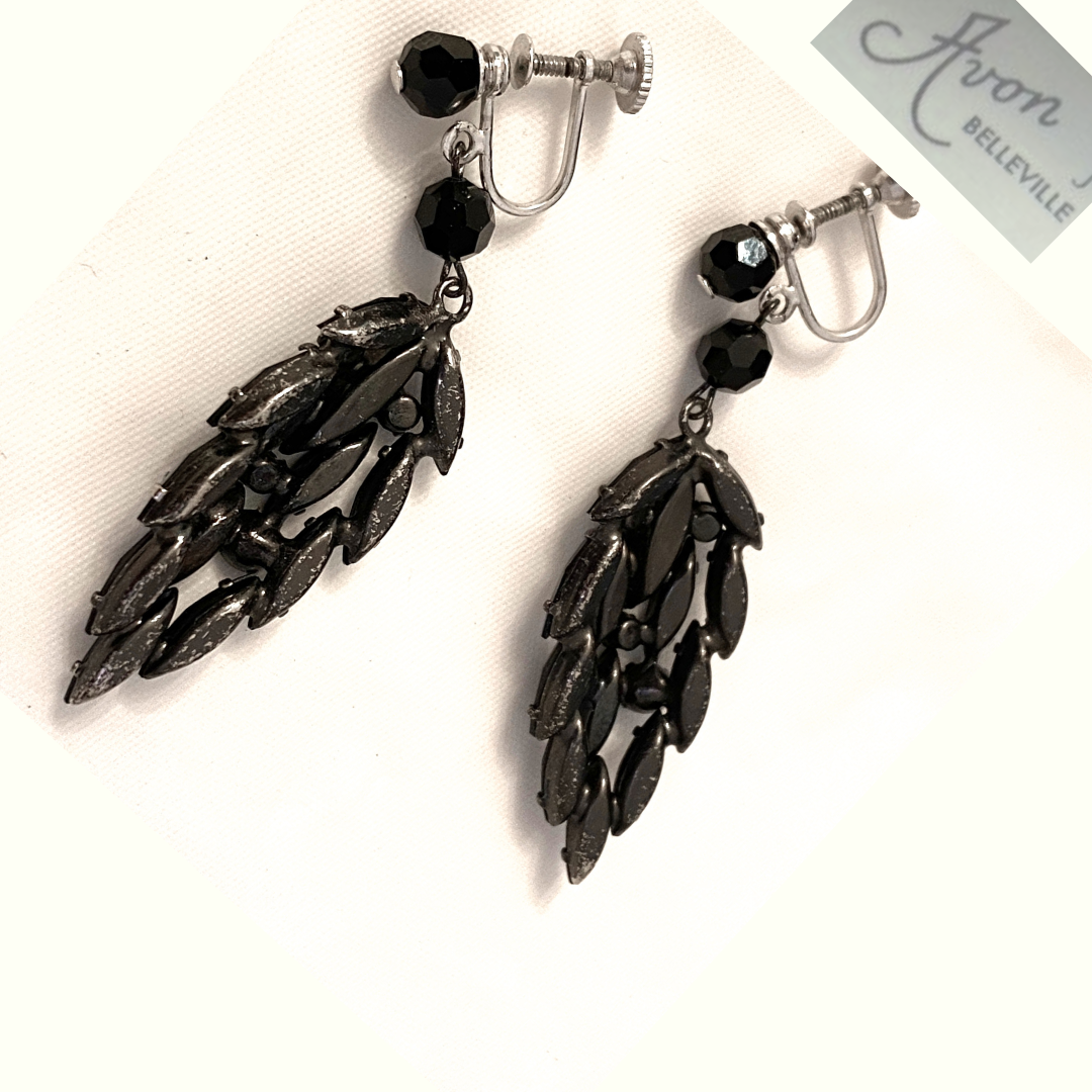 Gorgeous Vintage Avon of Belleville Black Screwback Earrings - 1950s, Boucher Designer - Peppermint-Twist-Vintage.com