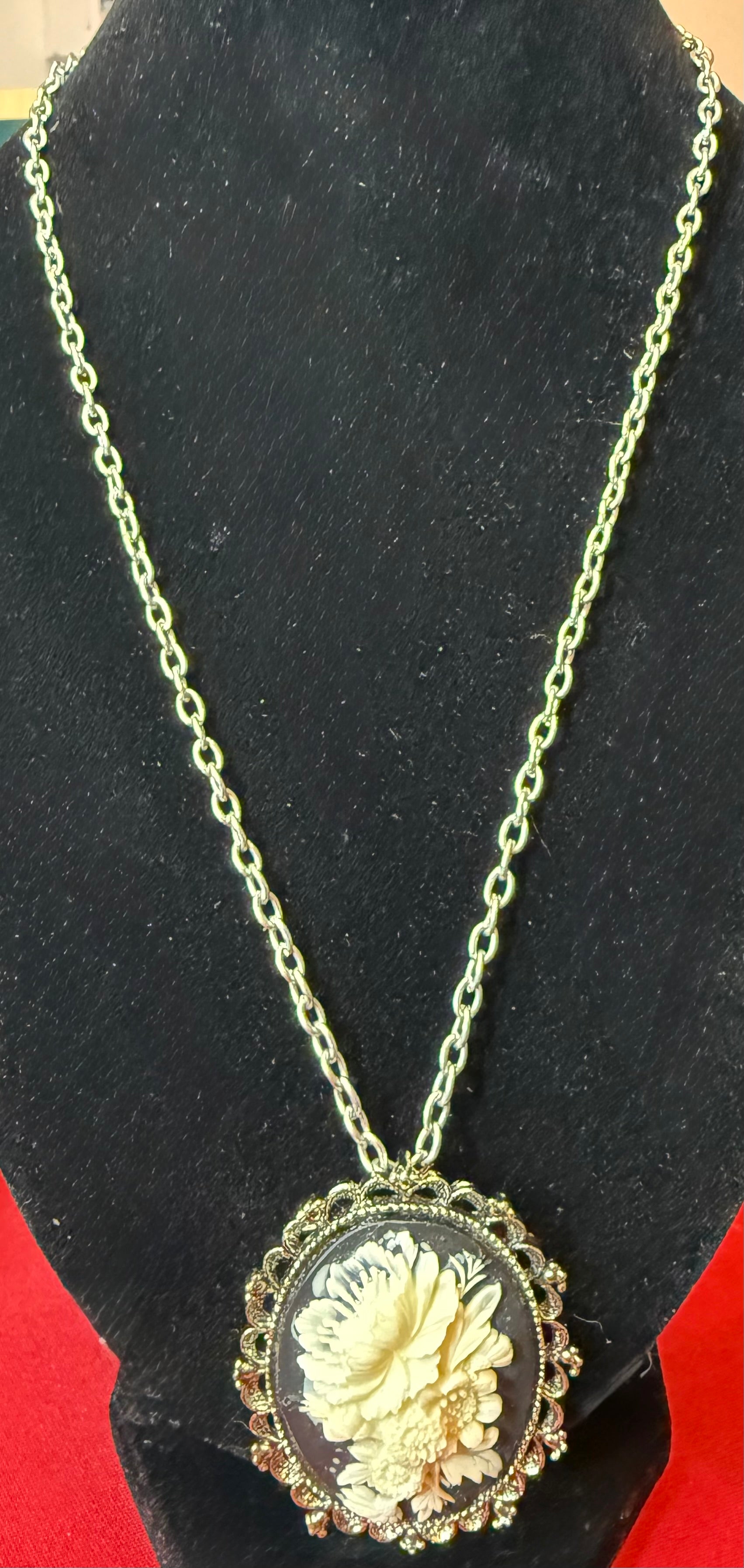 Gerry’s Vintage Black Floral Cameo Brooch and Pendant - Peppermint-Twist-Vintage.com