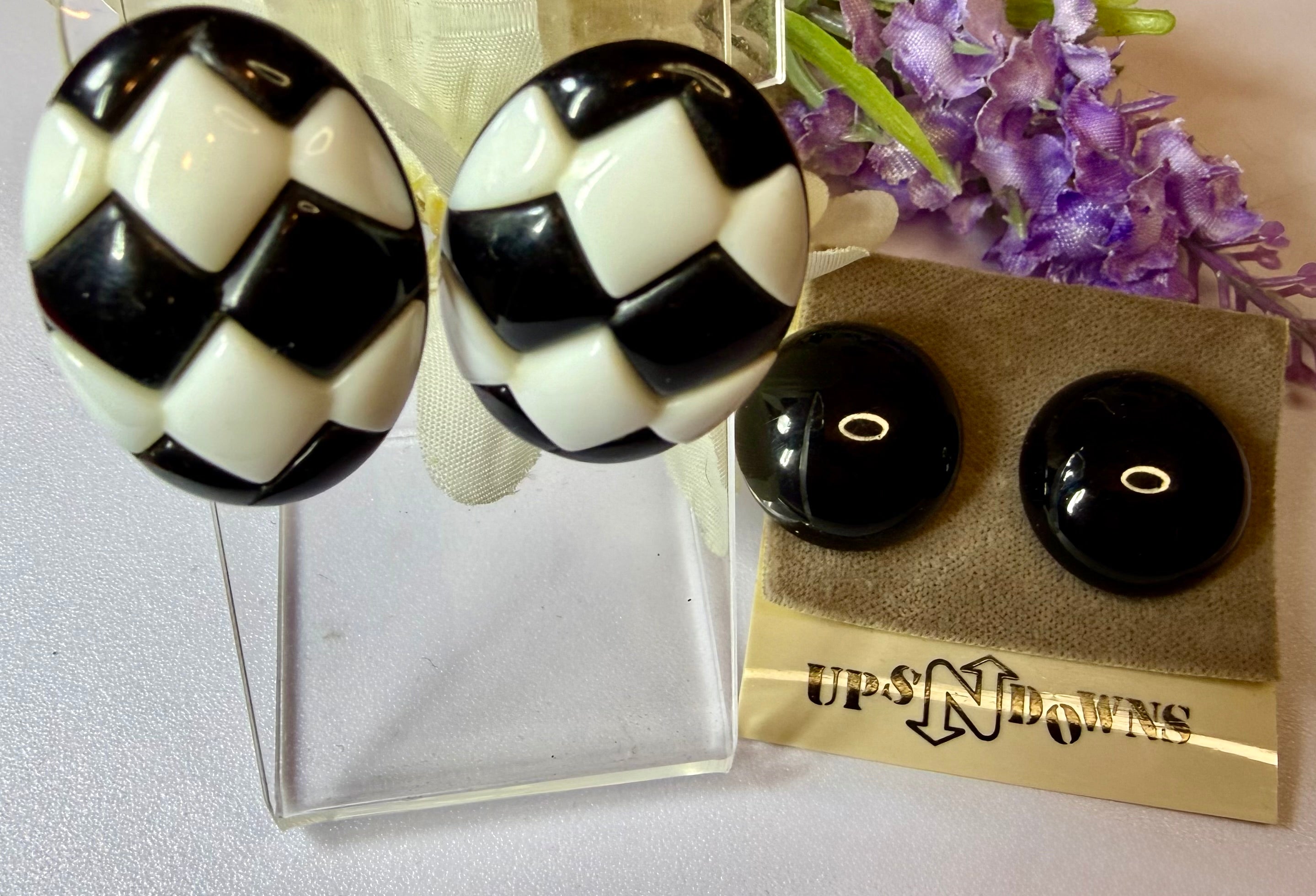 Black Pierced Earrings Collection, Two pairs, one two-toned, 1960s Fashion - Peppermint-Twist-Vintage.com
