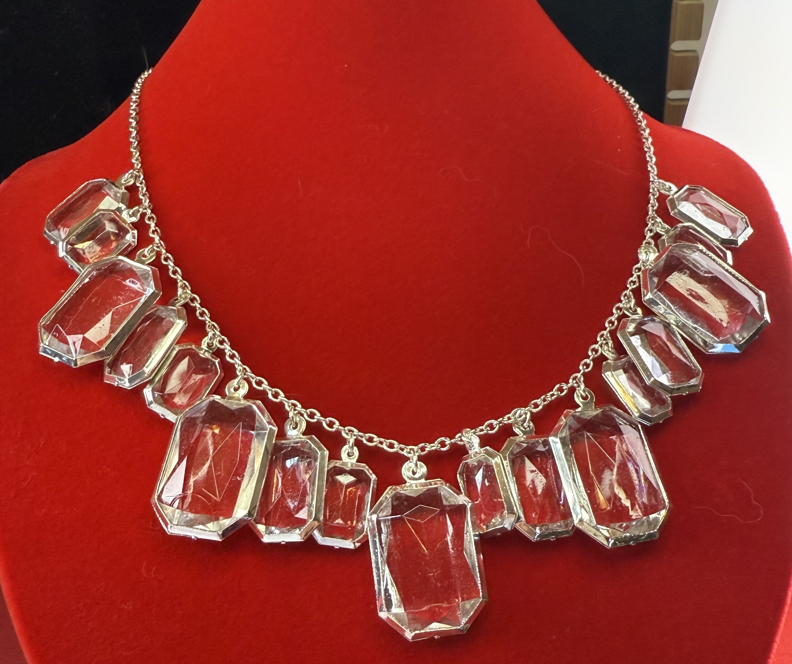 Avon - In Box Faceted Clear Bead Necklace with Carving - Peppermint-Twist-Vintage.com