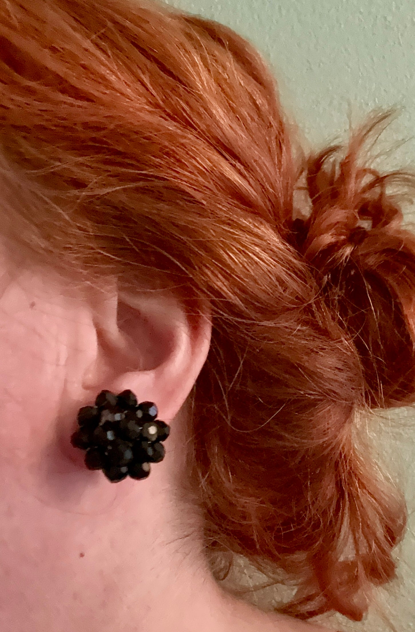 Gorgeous Black Glass and Gold Tone Necklace and Black Glass Cluster Earrings