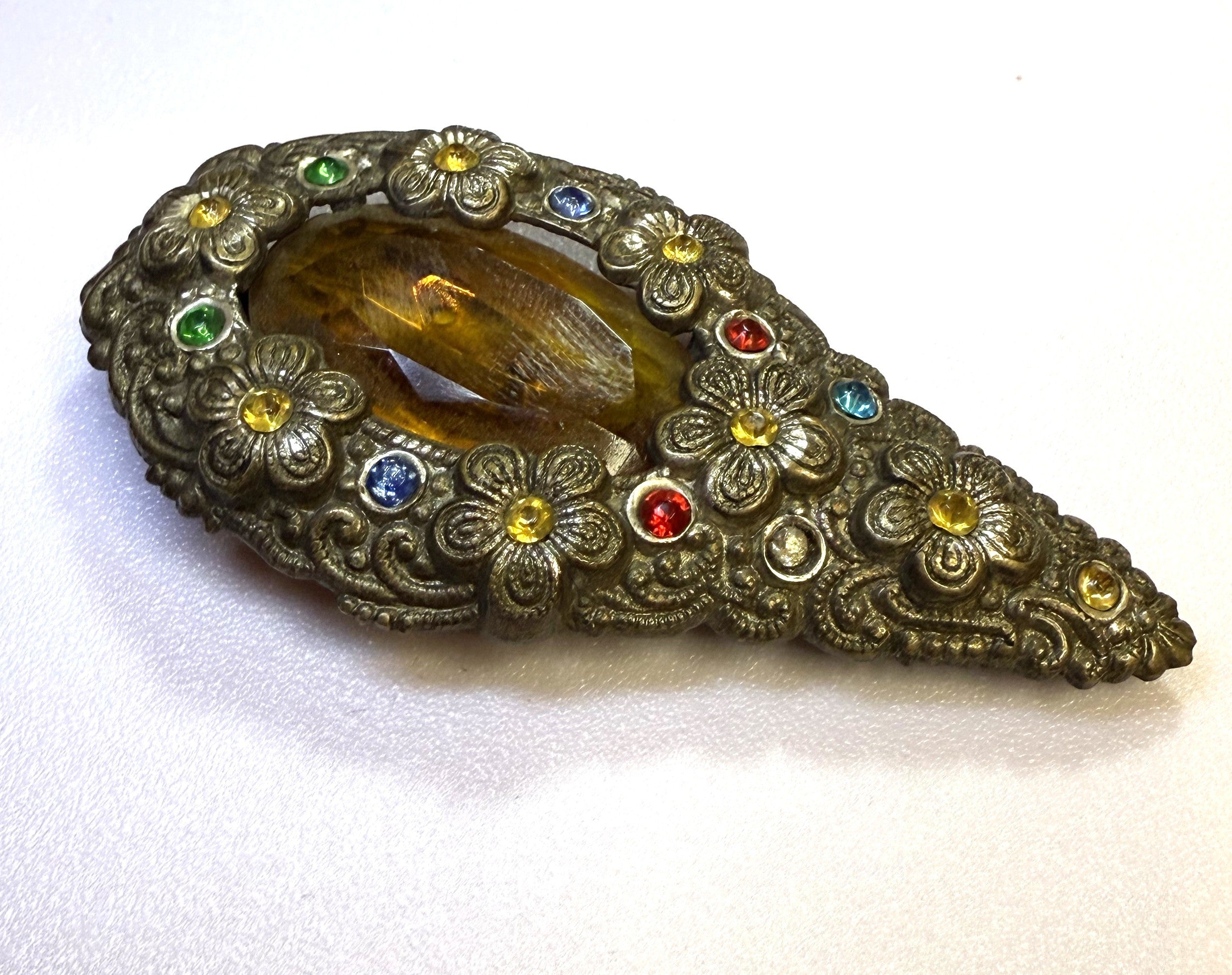 Rare Dress Clip - 1920s are earlier - stunning Austrian or Czech Stones.. A teardrop keepsake over 100 years old!