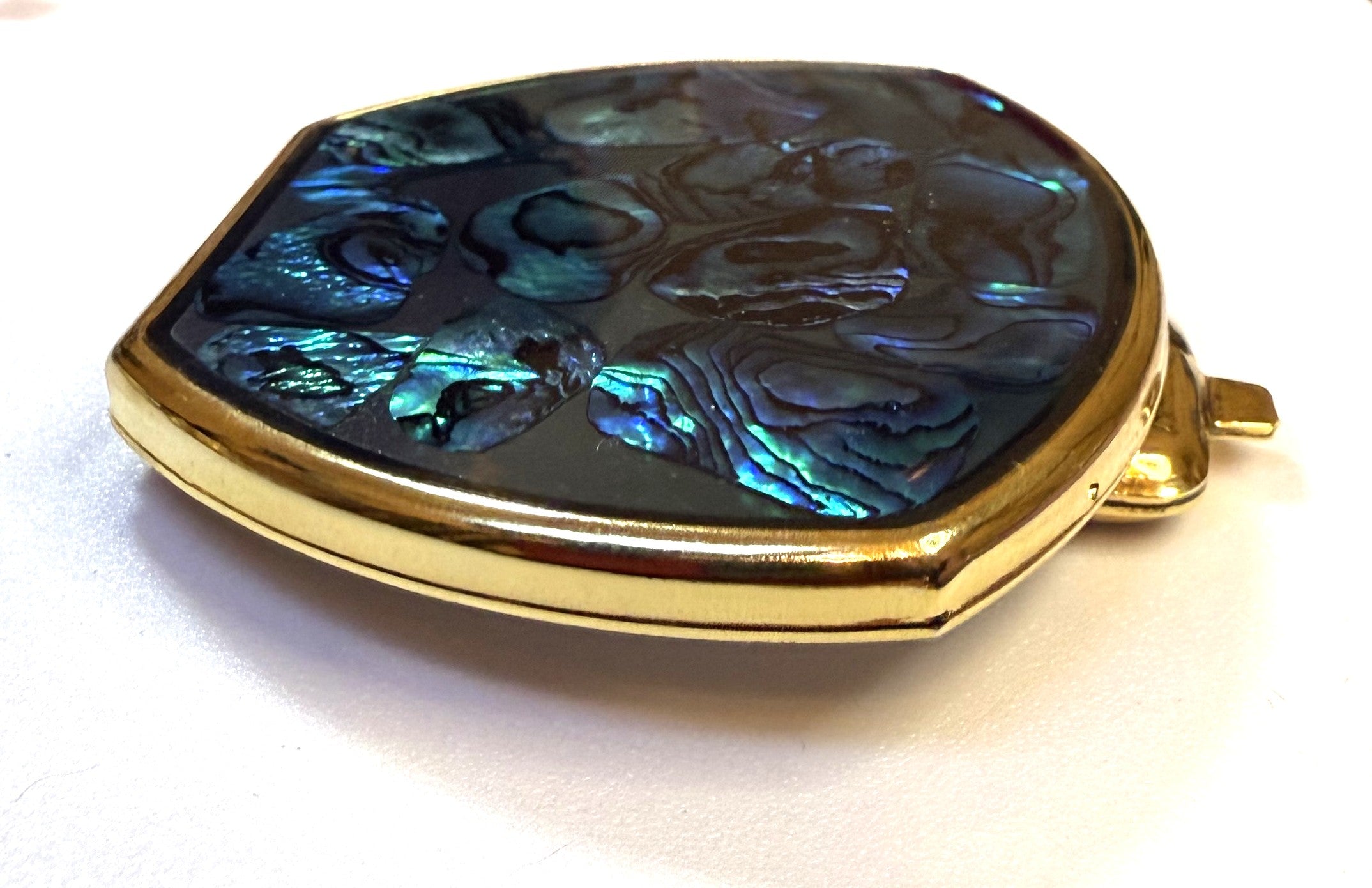 Vintage Abalone Shell Foldable Hand Mirror with Gold Trim