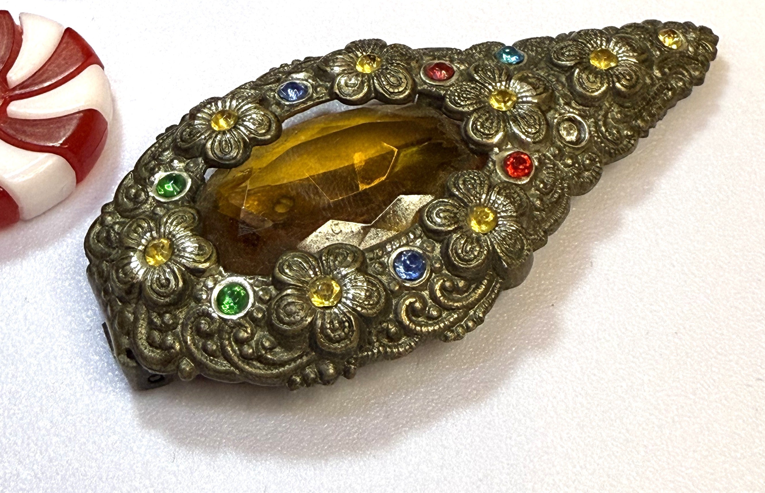 Rare Dress Clip - 1920s are earlier - stunning Austrian or Czech Stones.. A teardrop keepsake over 100 years old!