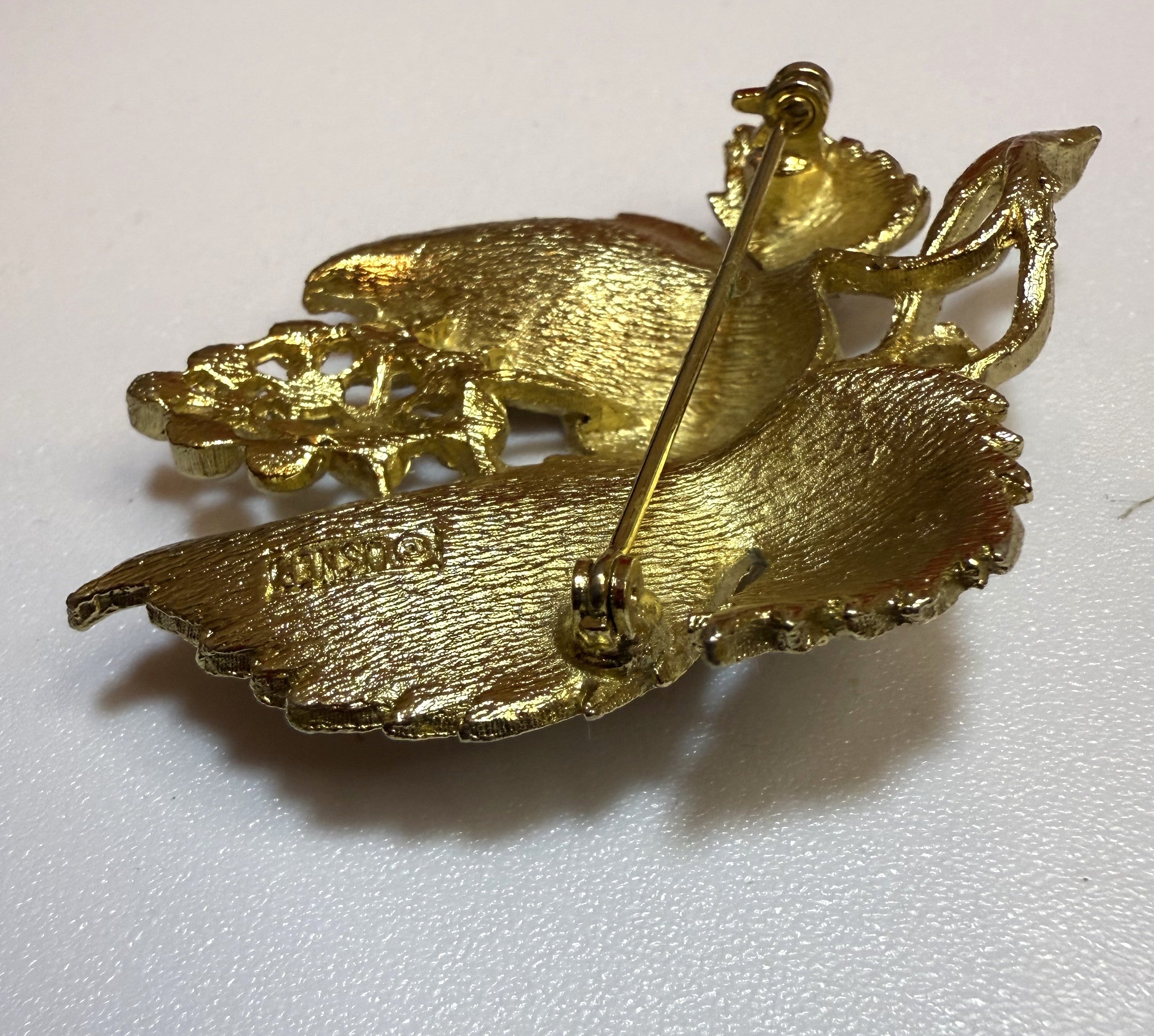 Lisner Mid-Century Modern Rare Gold Tone Leaf Brooch Vintage, Mint Condition