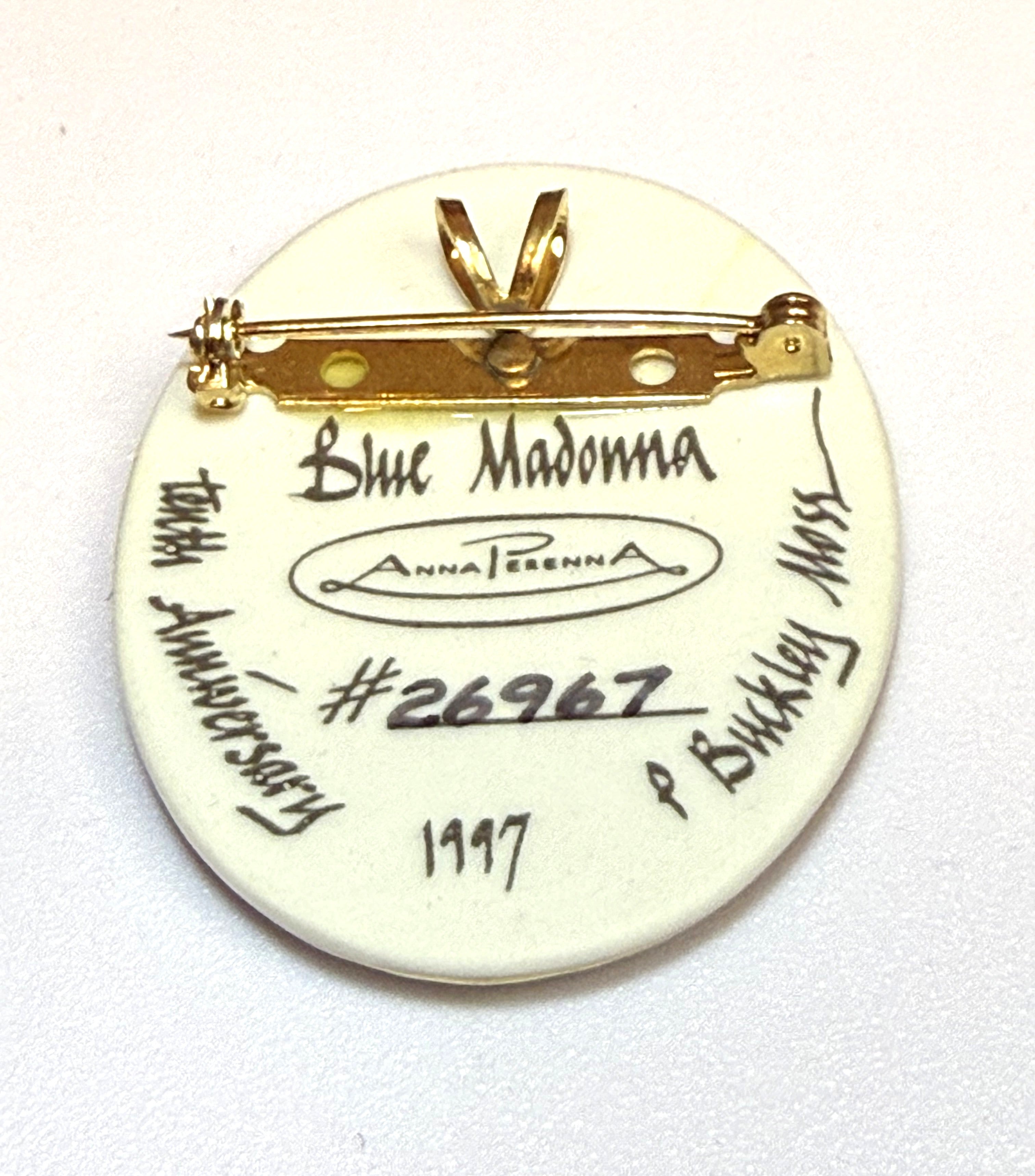 Blue Madonna Collector Brooch by P Buckley Moss Society, 1997