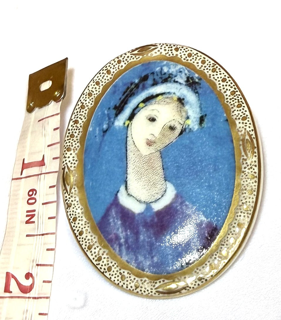 Blue Madonna Collector Brooch by P Buckley Moss Society, 1997
