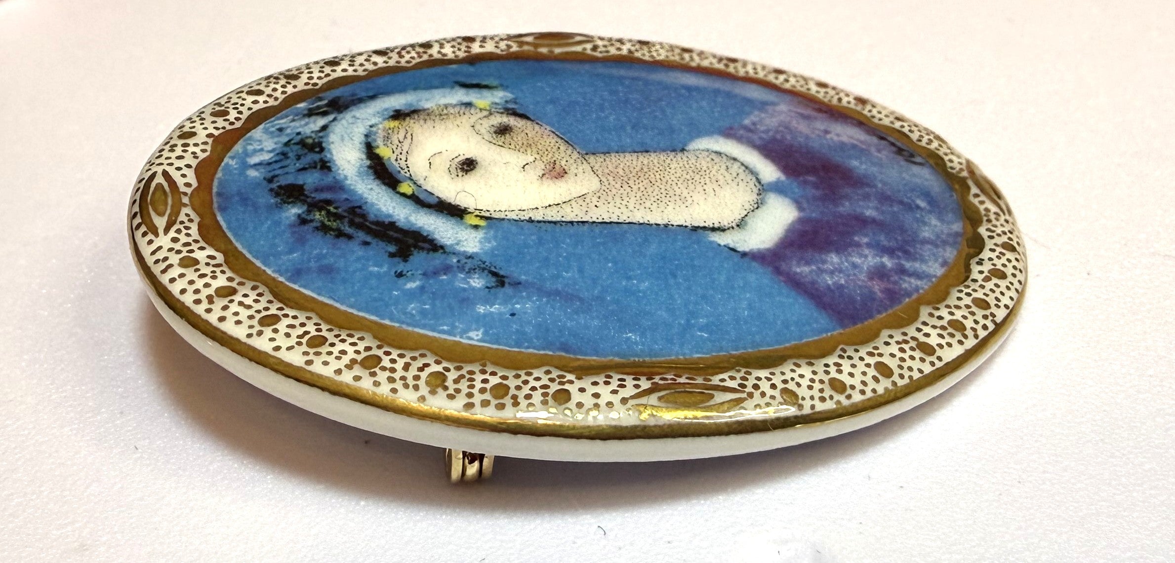 Blue Madonna Collector Brooch by P Buckley Moss Society, 1997