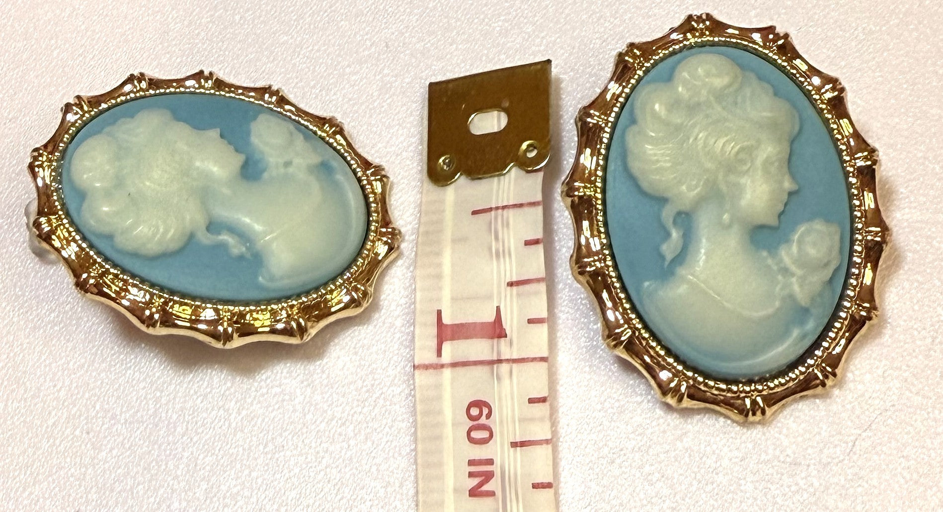 Cameo Earrings - Blue and Gold, Pierced, NEW, Elegant.