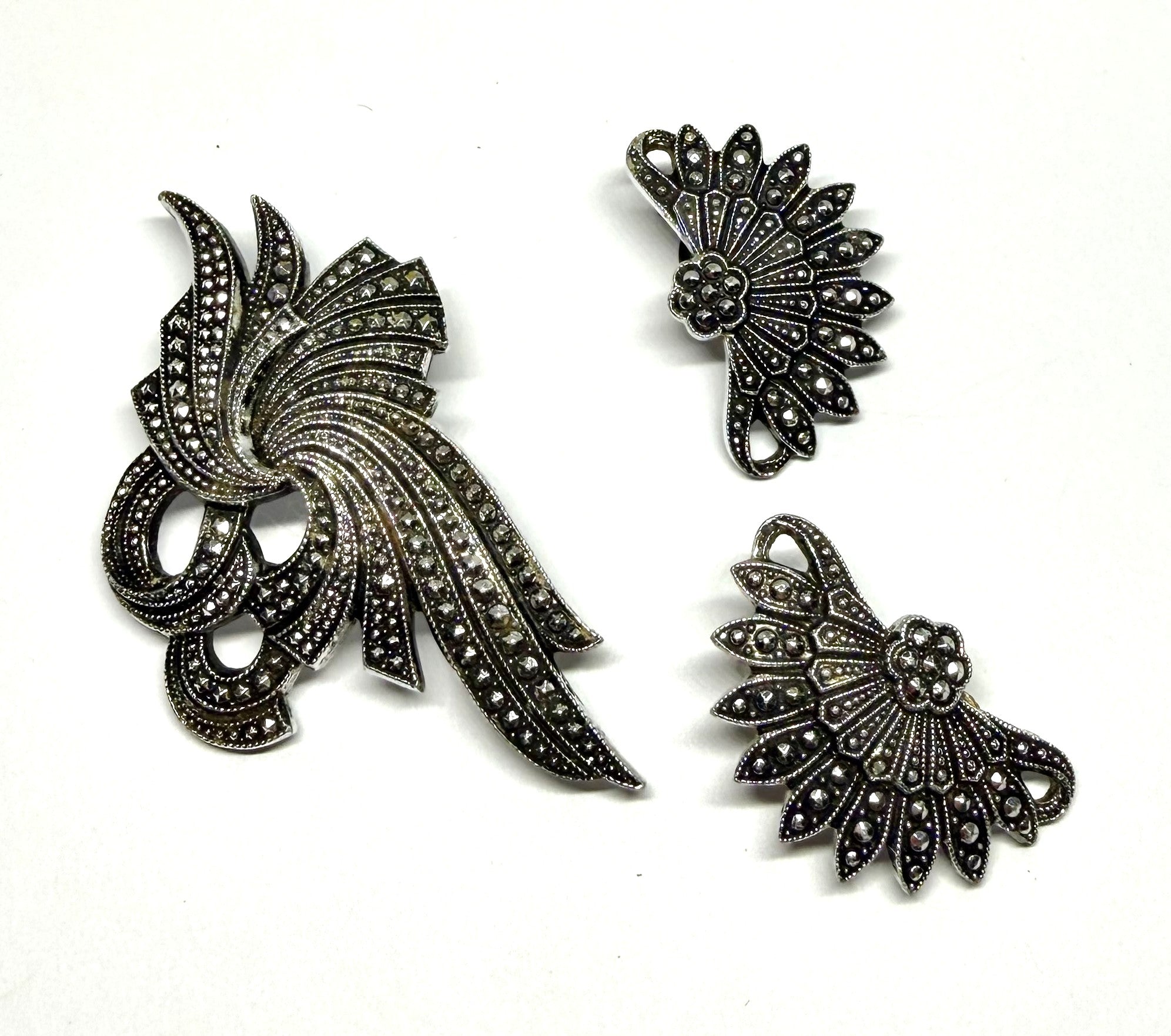 Marcasite Set with Silvertones - Vintage, West Germany Demi Parure - Peppermint-Twist-Vintage.com