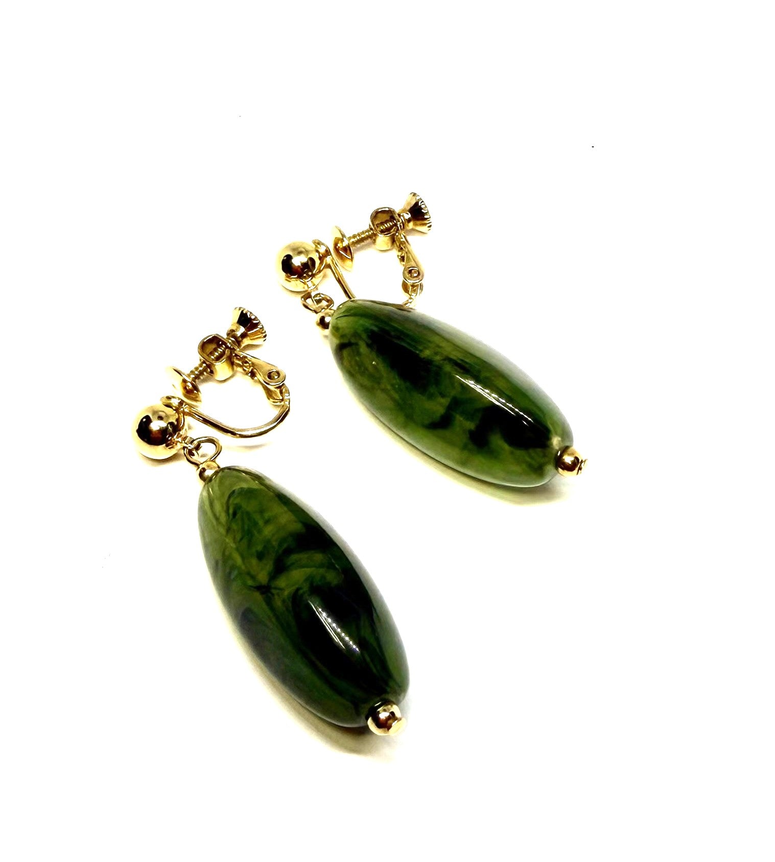 Vintage Napier Green (Jadite style) Dangle Clip on/Push Back Earrings - Excellent Quality