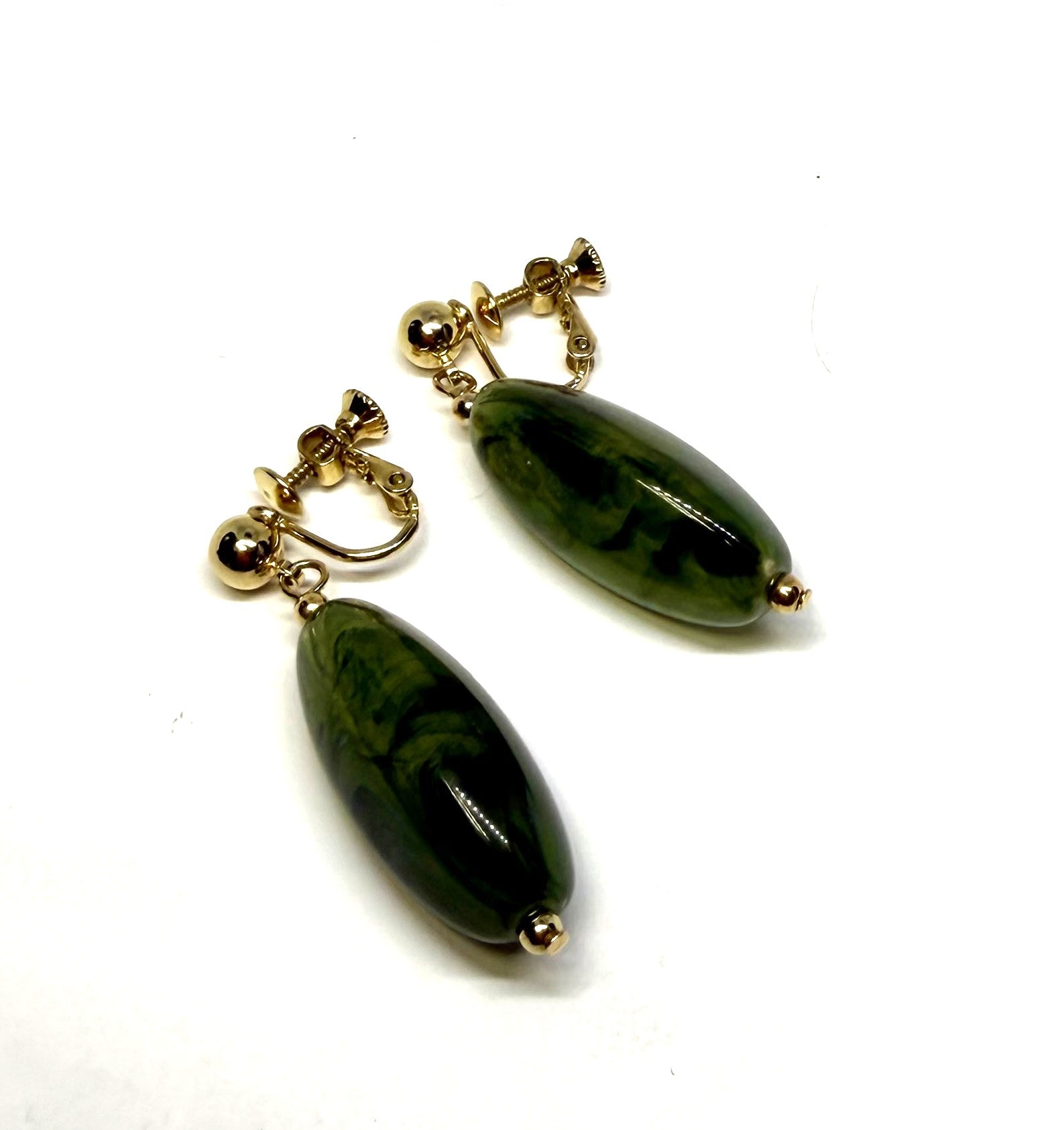 Vintage Napier Green (Jadite style) Dangle Clip on/Push Back Earrings - Excellent Quality