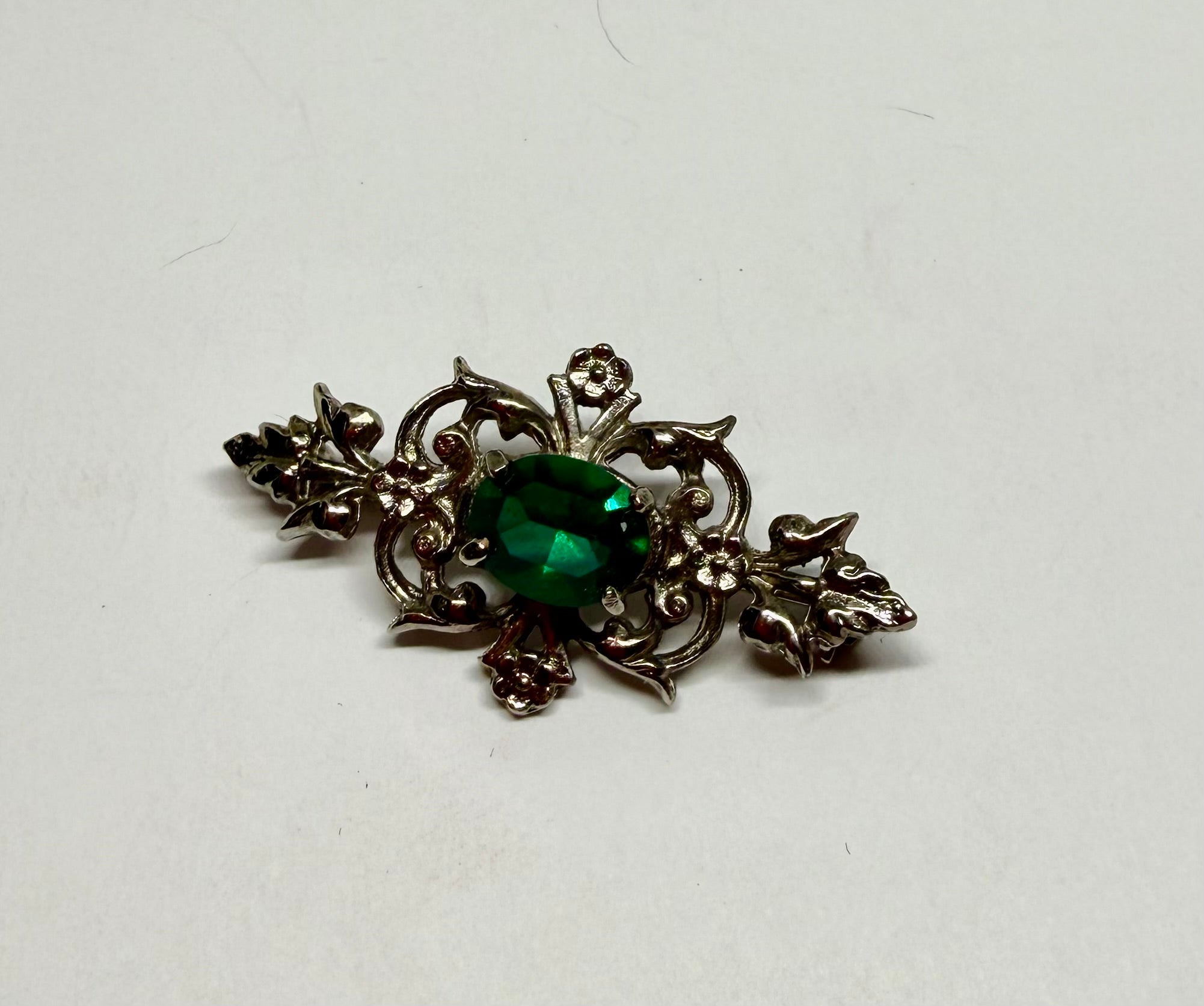 Vintage Silver and Green Bar Brooch