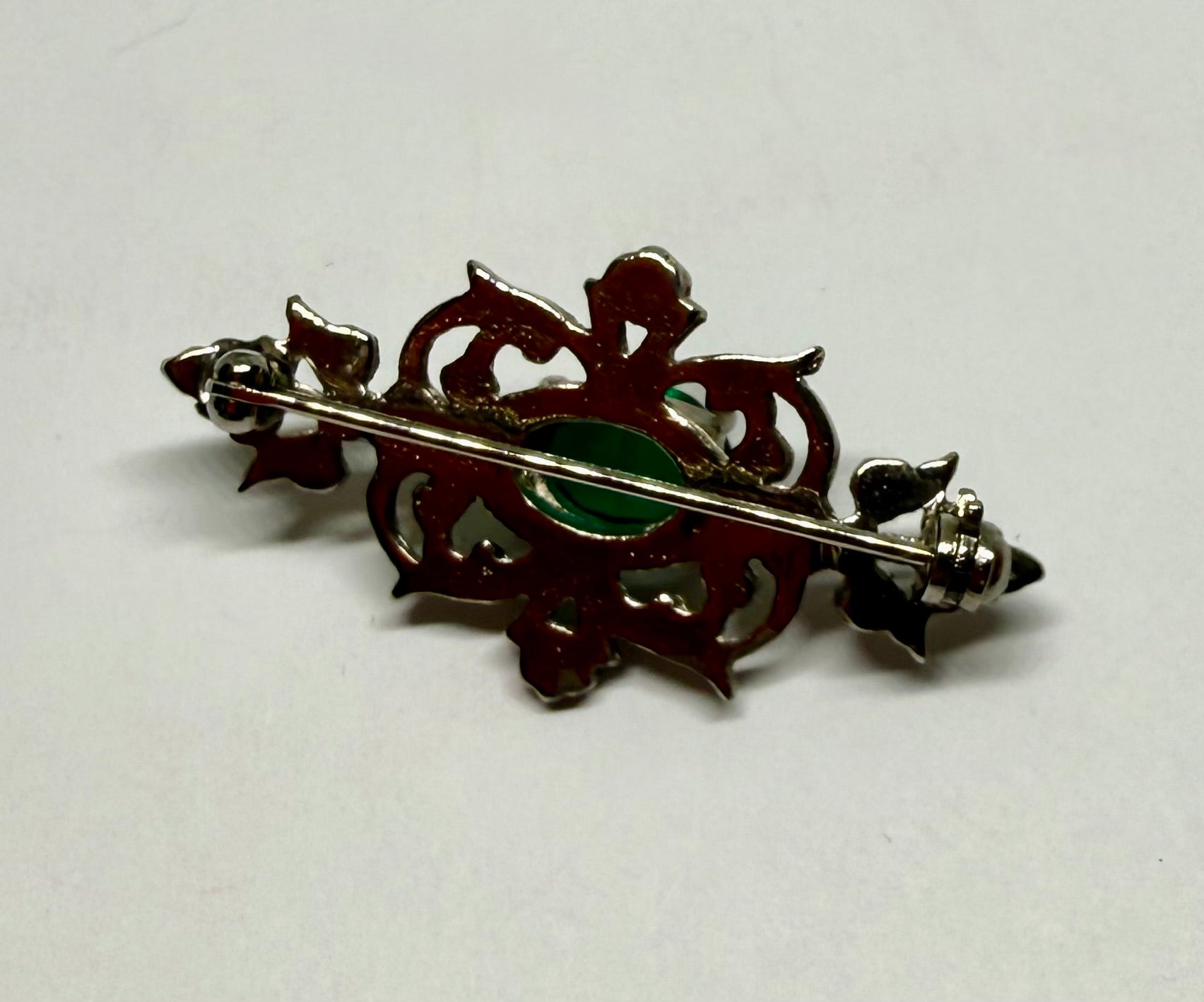 Vintage Silver and Green Bar Brooch