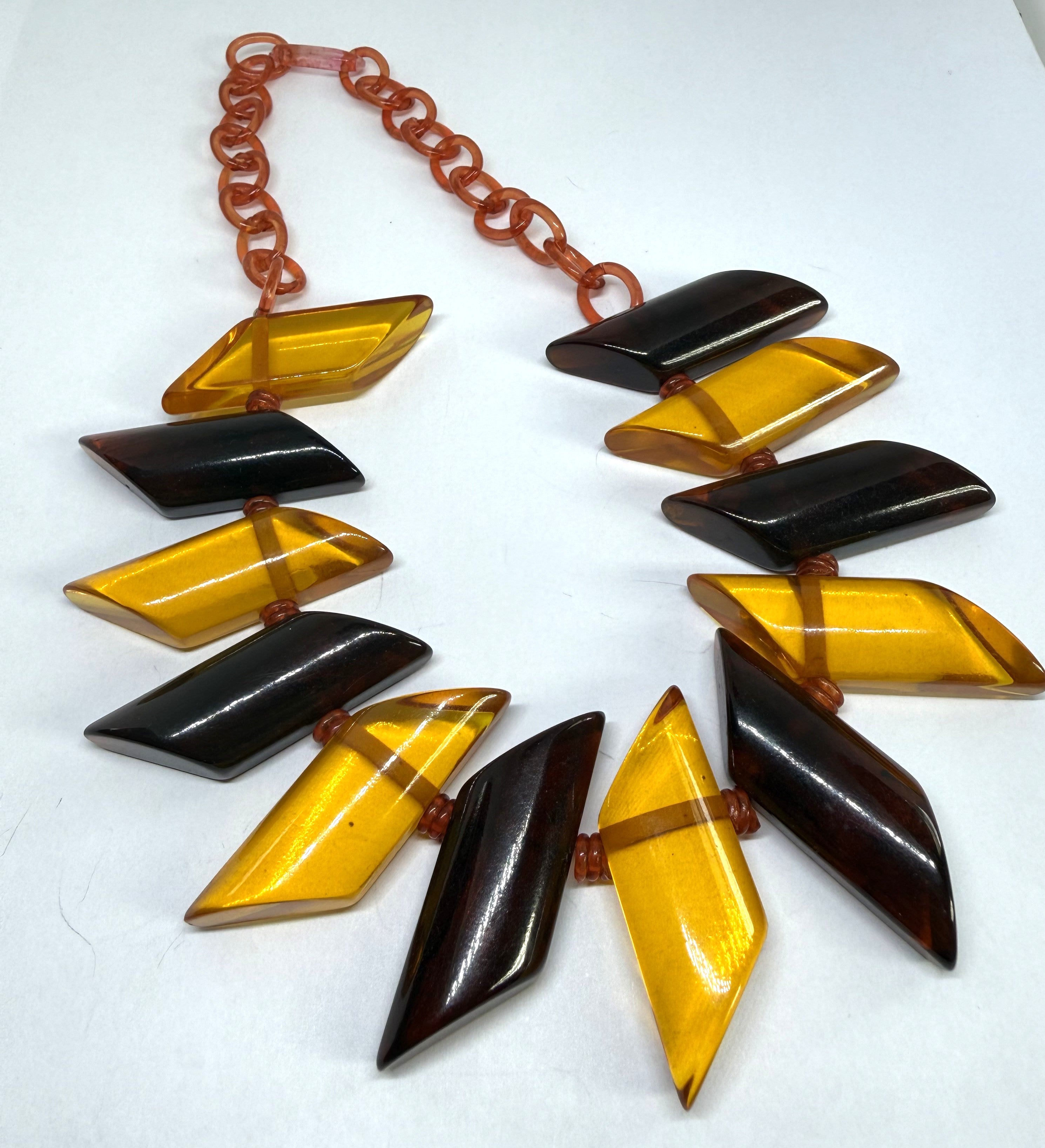 1930s Apple Juice-Tea-Bakelite-Celluloid Necklace, Geometric shaped. Own a rare piece of history - Peppermint-Twist-Vintage.com