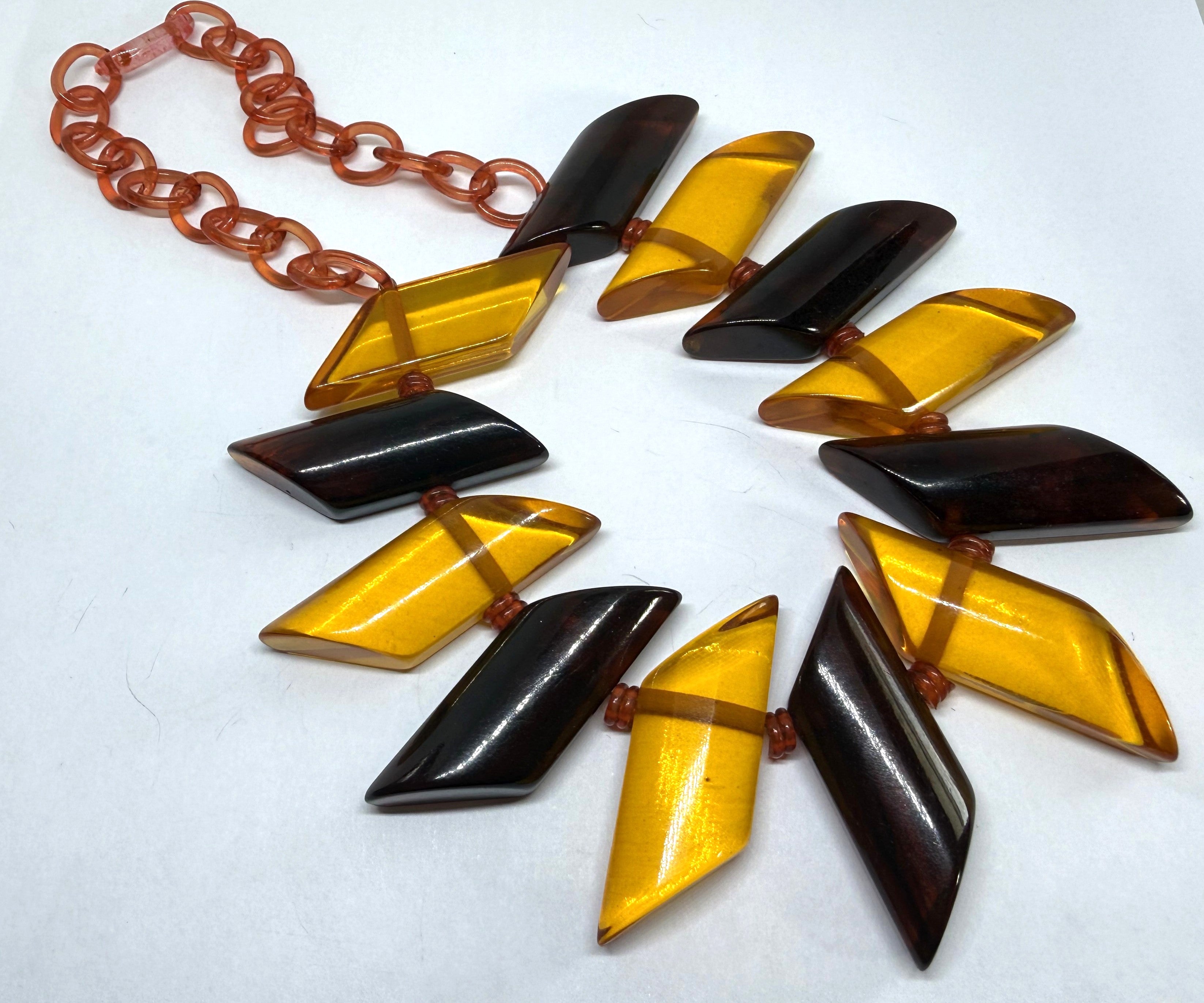 1930s Apple Juice-Tea-Bakelite-Celluloid Necklace, Geometric shaped. Own a rare piece of history - Peppermint-Twist-Vintage.com
