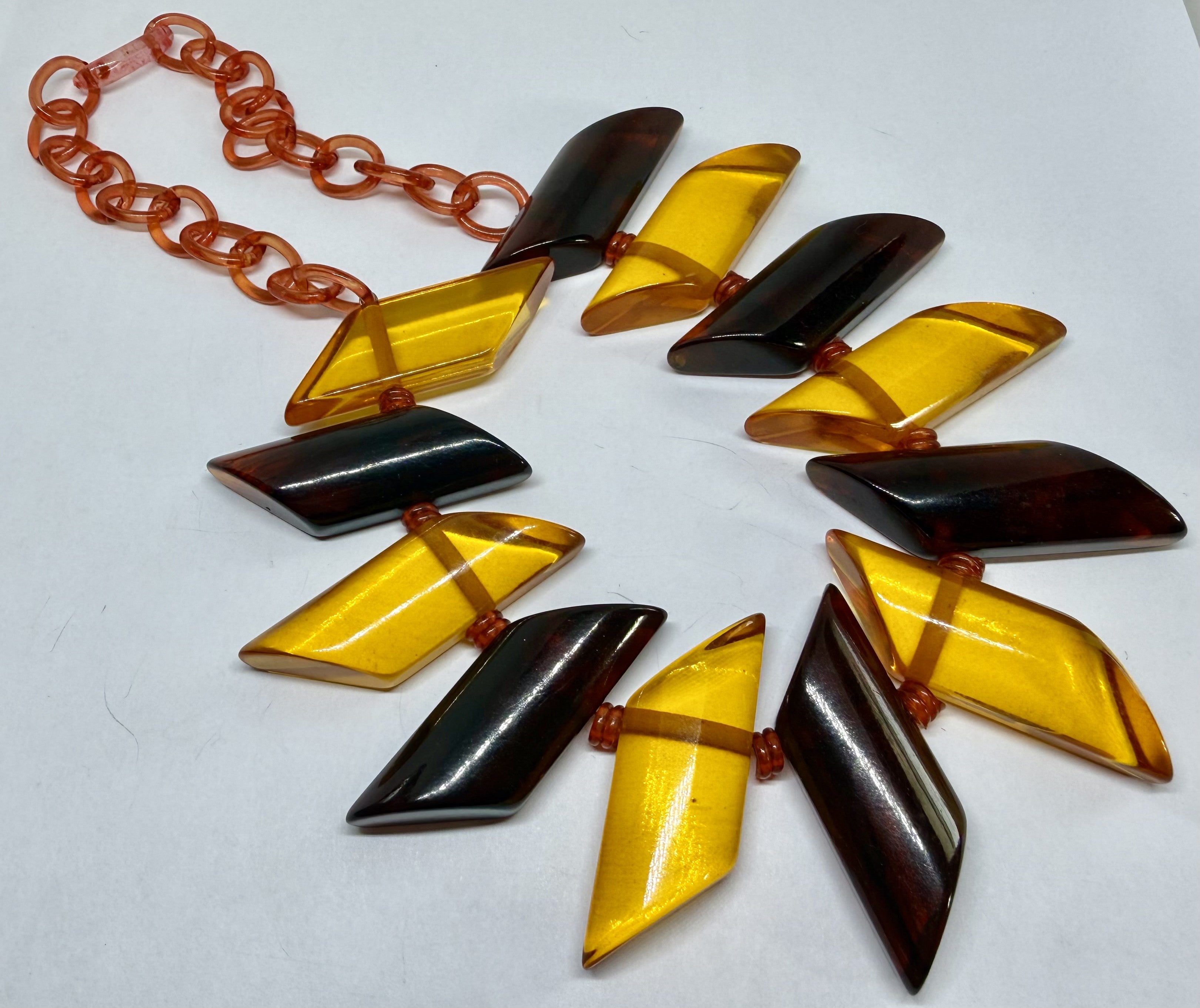 1930s Apple Juice-Tea-Bakelite-Celluloid Necklace, Geometric shaped. Own a rare piece of history
