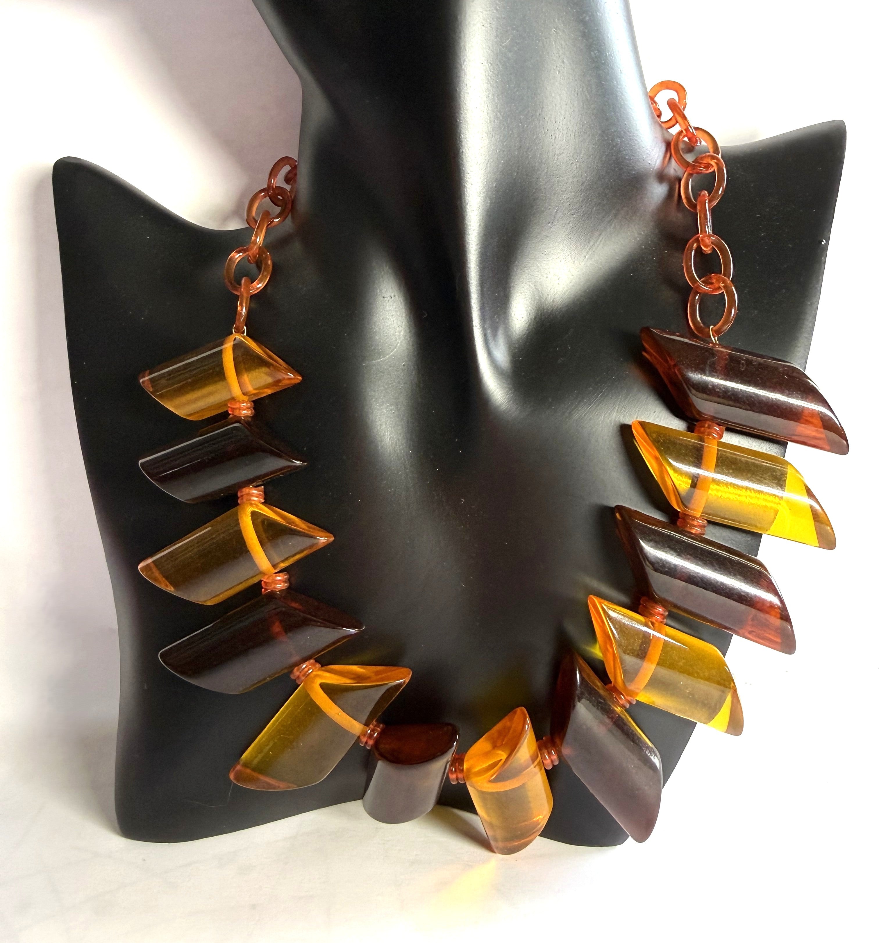 1930s Apple Juice-Tea-Bakelite-Celluloid Necklace, Geometric shaped. Own a rare piece of history - Peppermint-Twist-Vintage.com