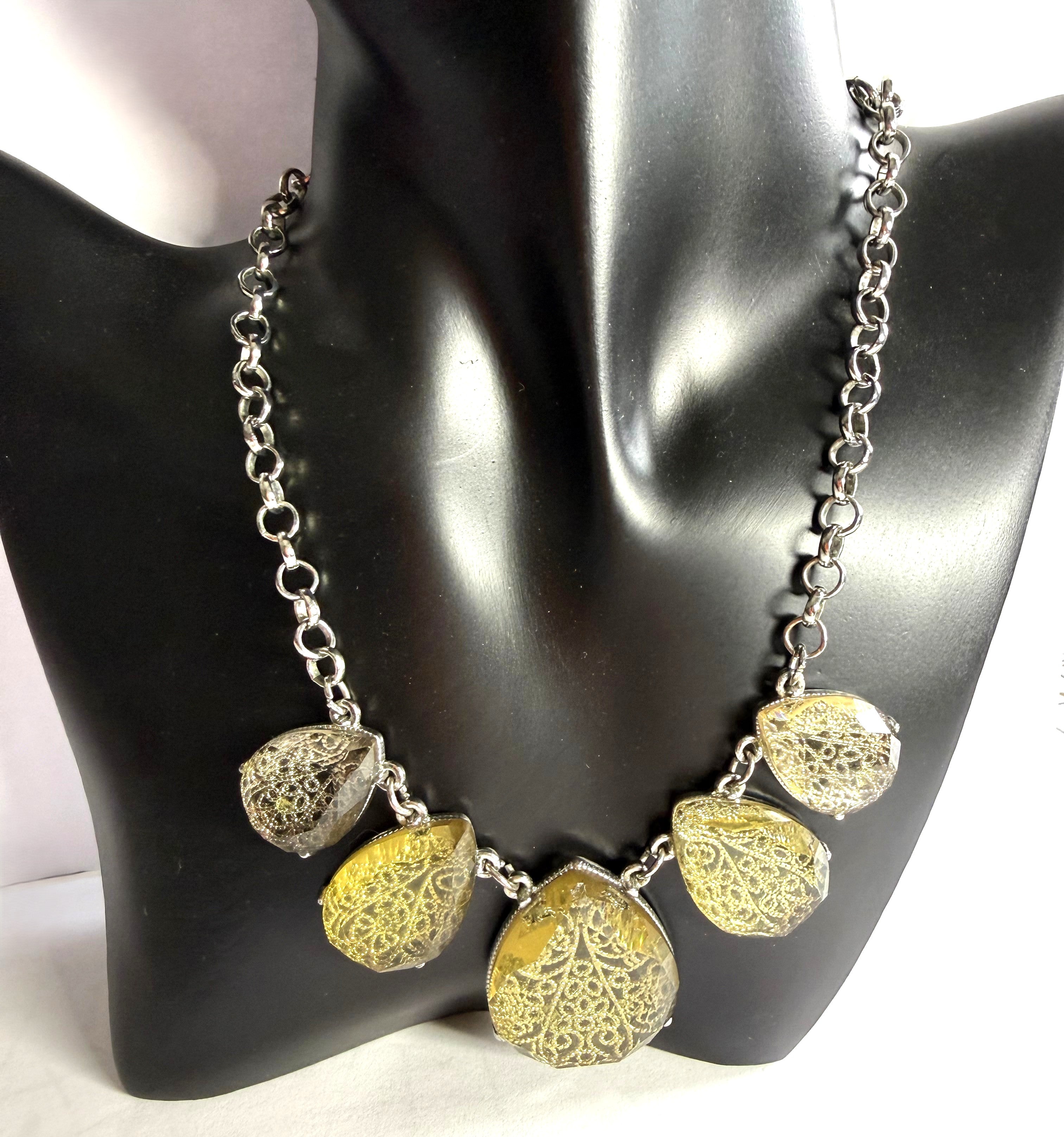 Gorgeous filigree teardrop necklace and earring set - vintage, possibly from the 1960s