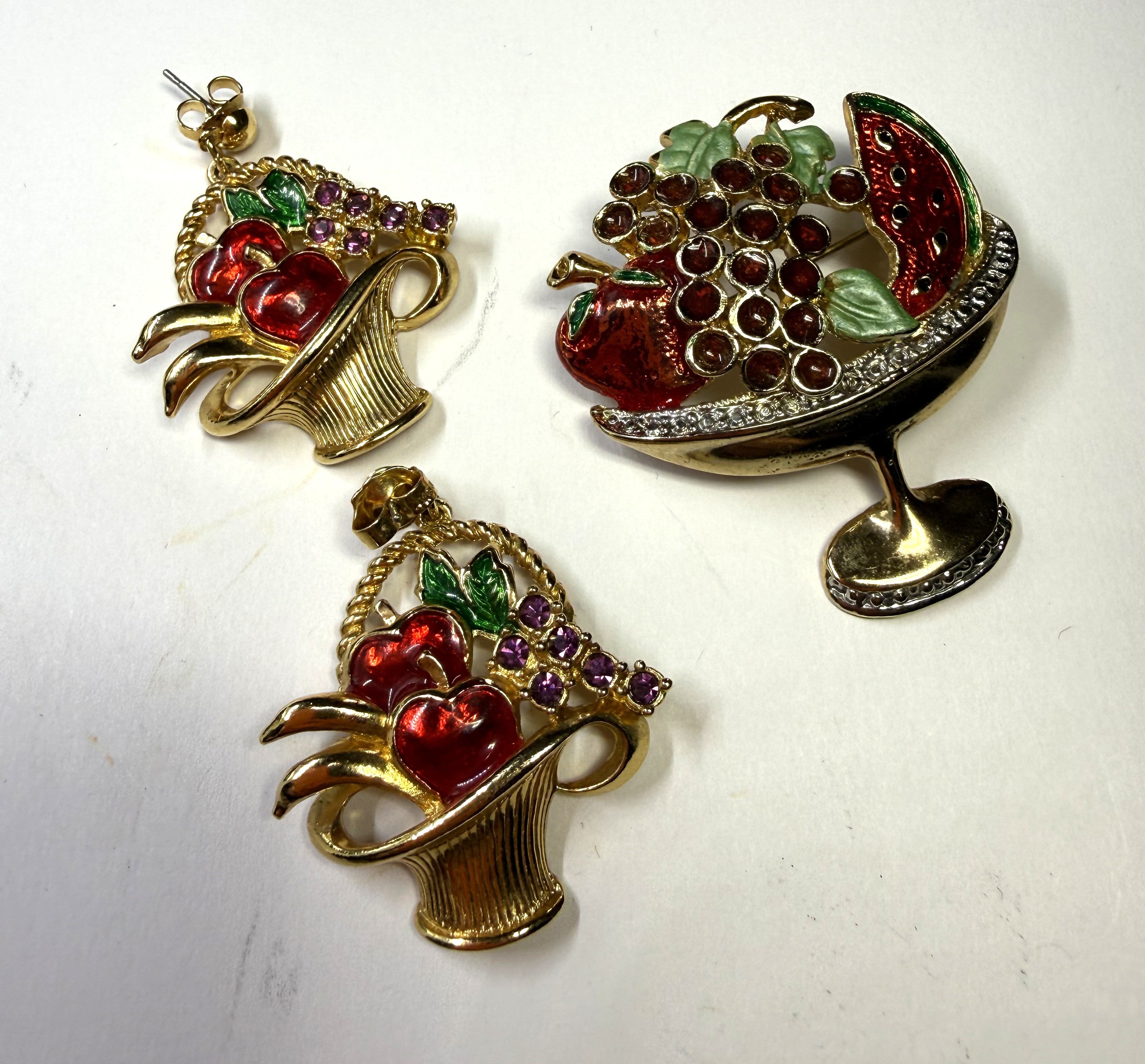 Avon Fruit Basket Earrings - Mint Condition - VINTAGE with complimentary brooch