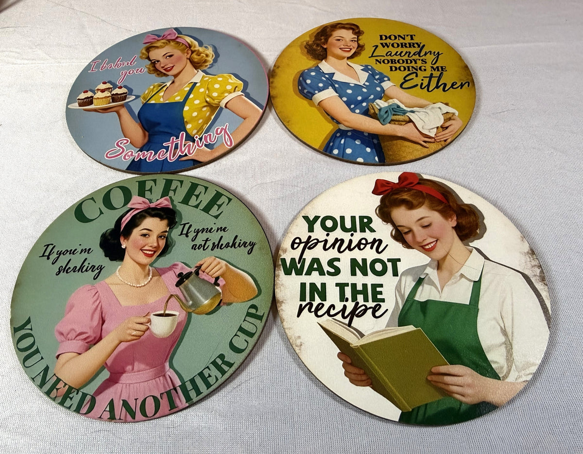 Vintage Coaster Set- 4 with holder