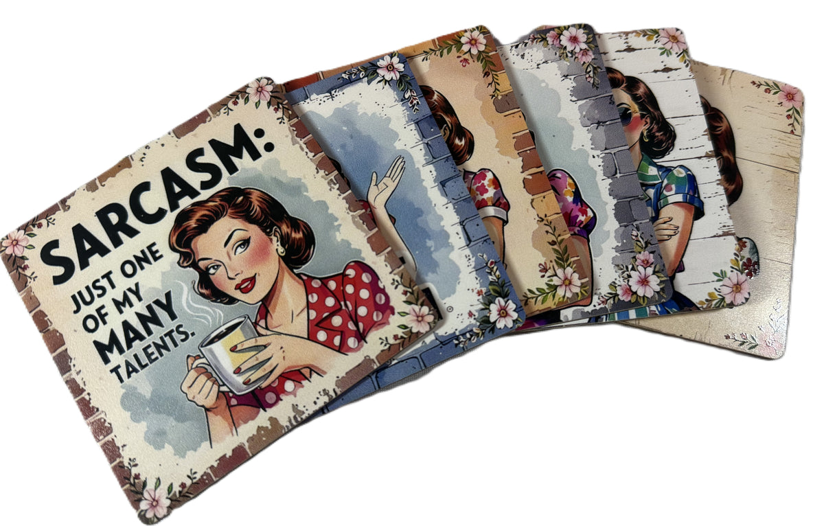 Coaster Set - Set of Six Retro Theme Coasters - Peppermint-Twist-Vintage.com