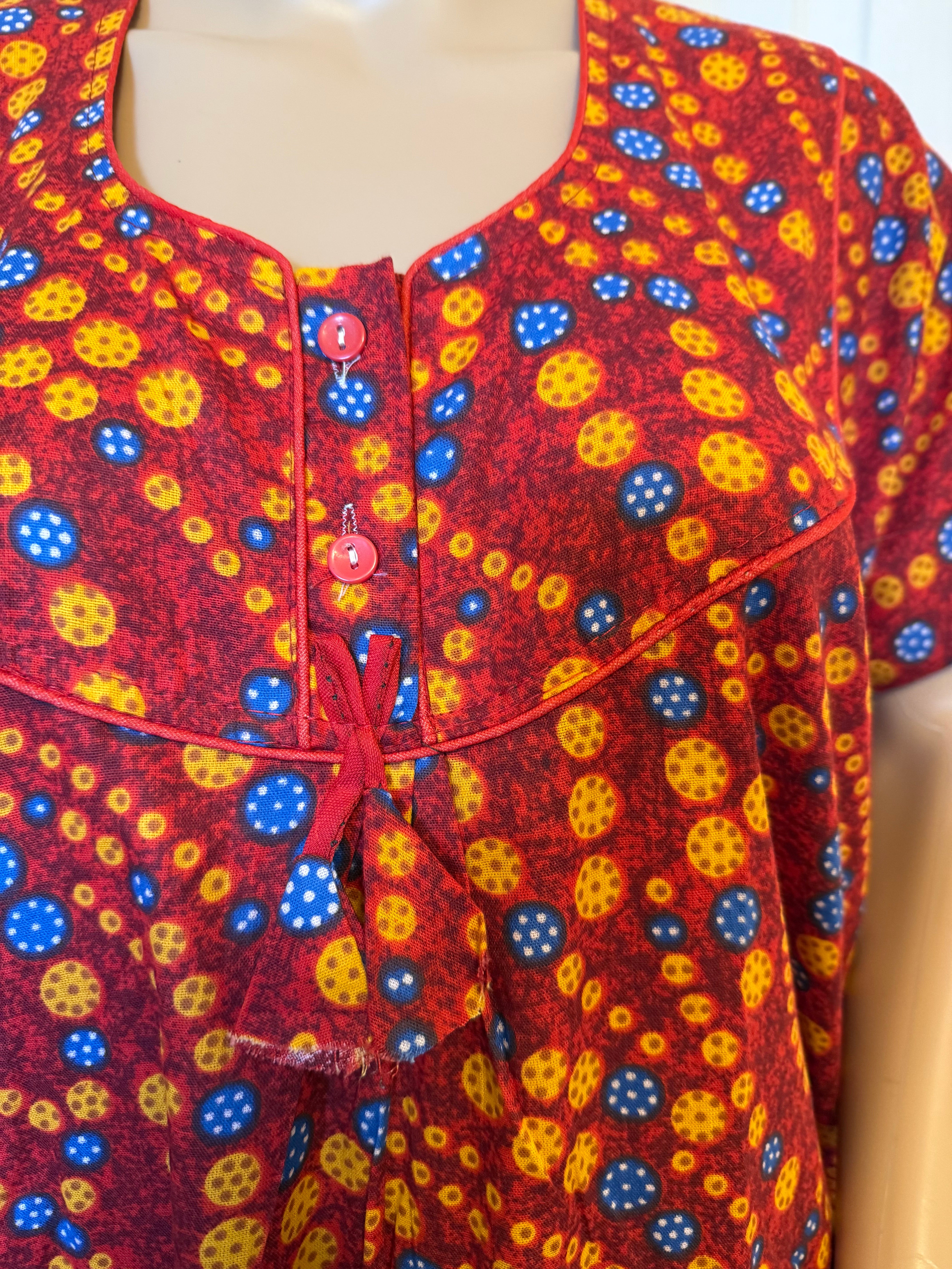 Pink, Yellow and Blue Floral Kaftan, Made in India, L- XL - Peppermint-Twist-Vintage.com