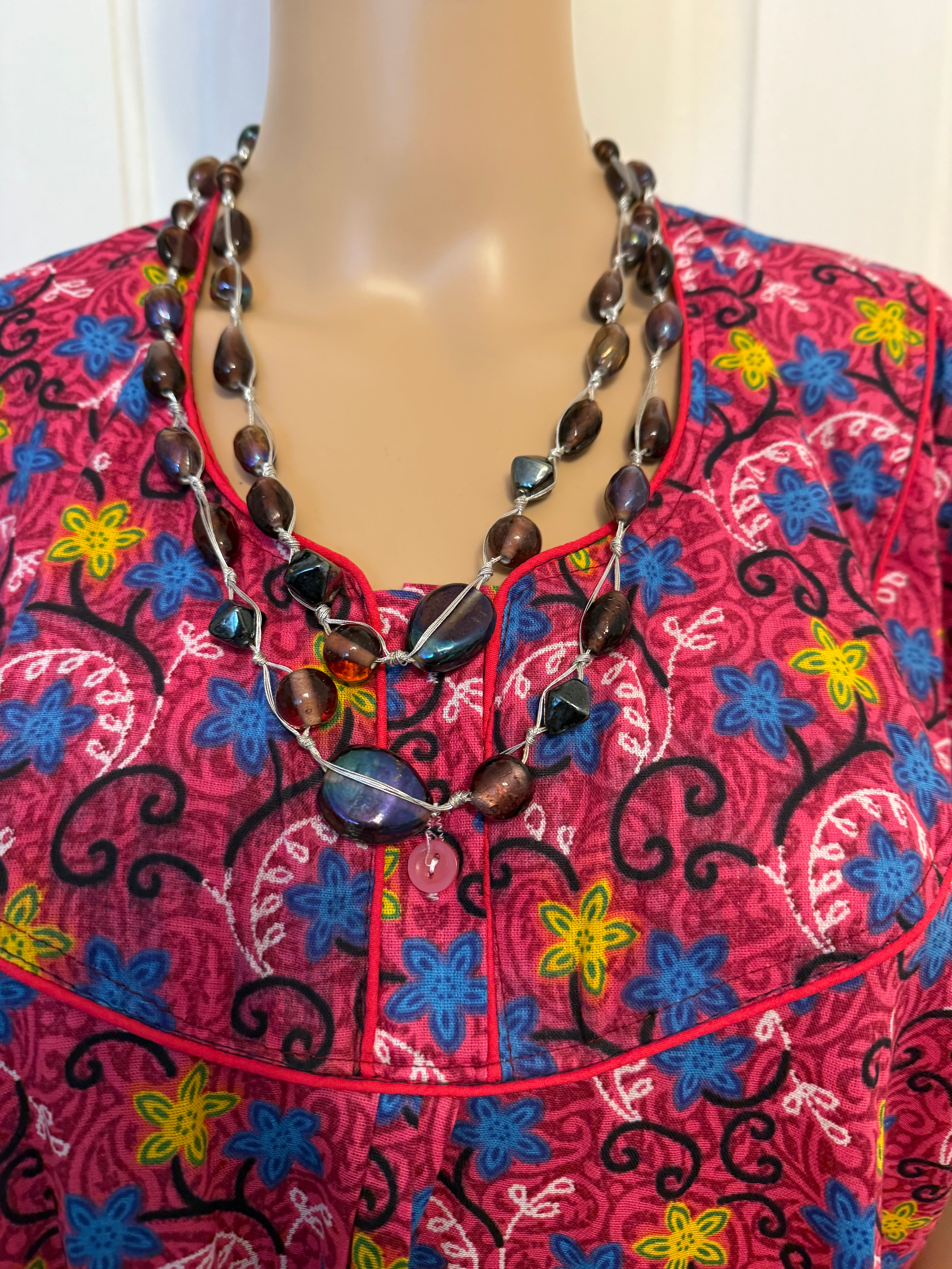Pink, Yellow and Blue Floral Kaftan, Made in India, L- XL Size