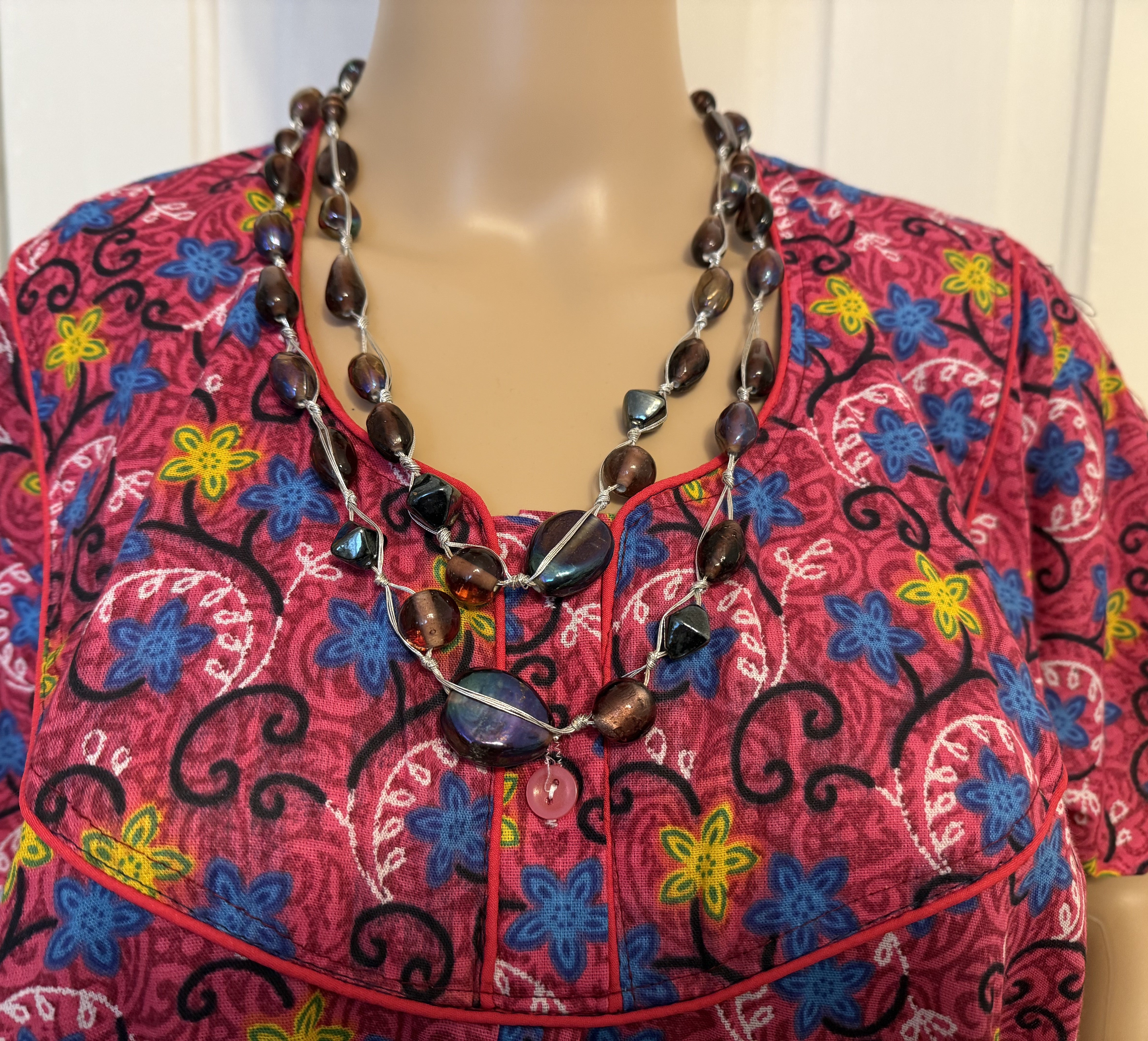 Pink, Yellow and Blue Floral Kaftan, Made in India, L- XL  Size - Peppermint-Twist-Vintage.com