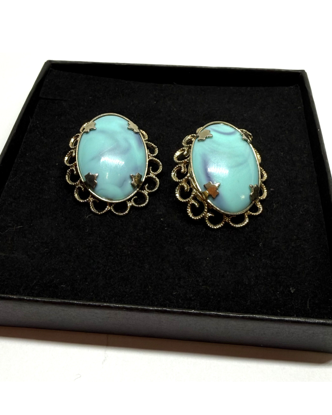 Vintage Clip-On Turquoise and Gold Cabochon Earrings, Vintage - Peppermint-Twist-Vintage.com