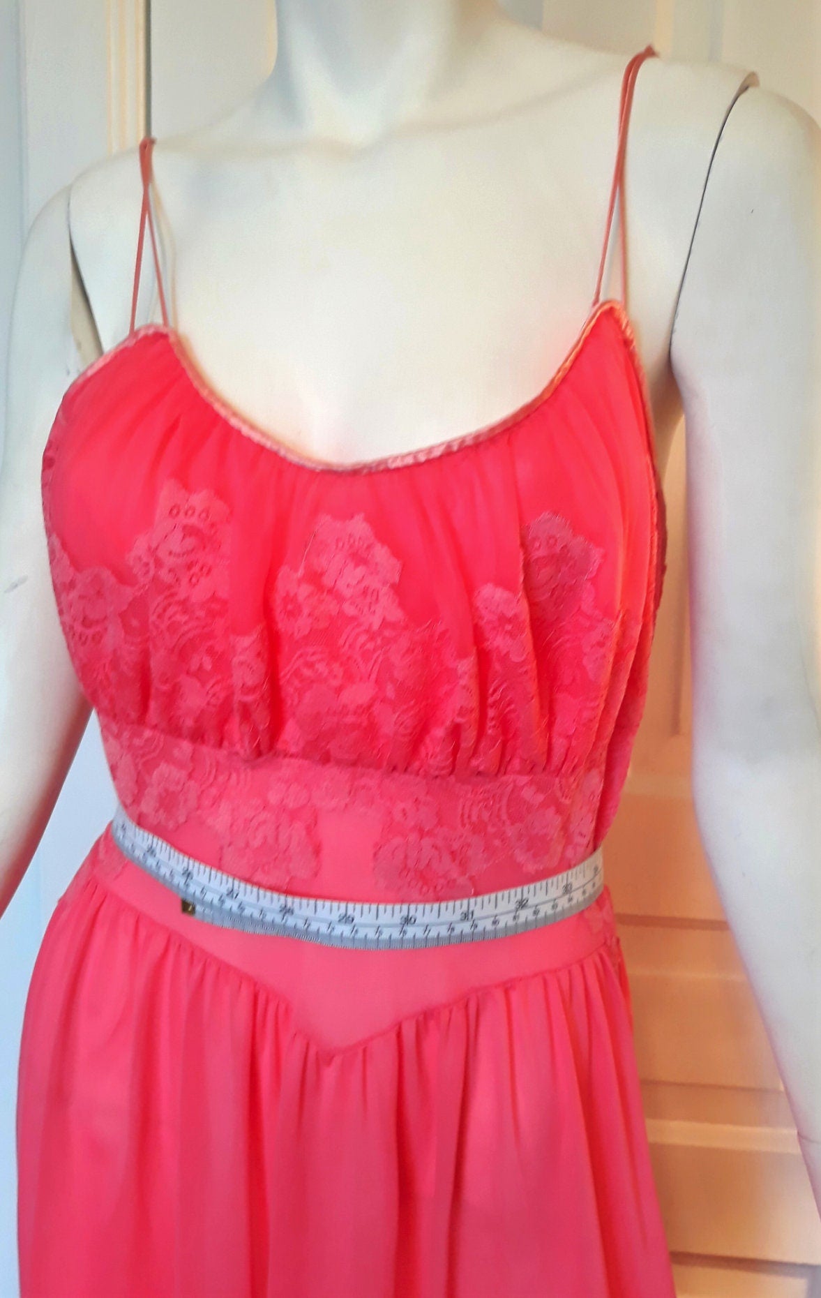 Gorgeous 1960s A Line Evening-Sleepwear Nightgown - Peppermint-Twist-Vintage.com