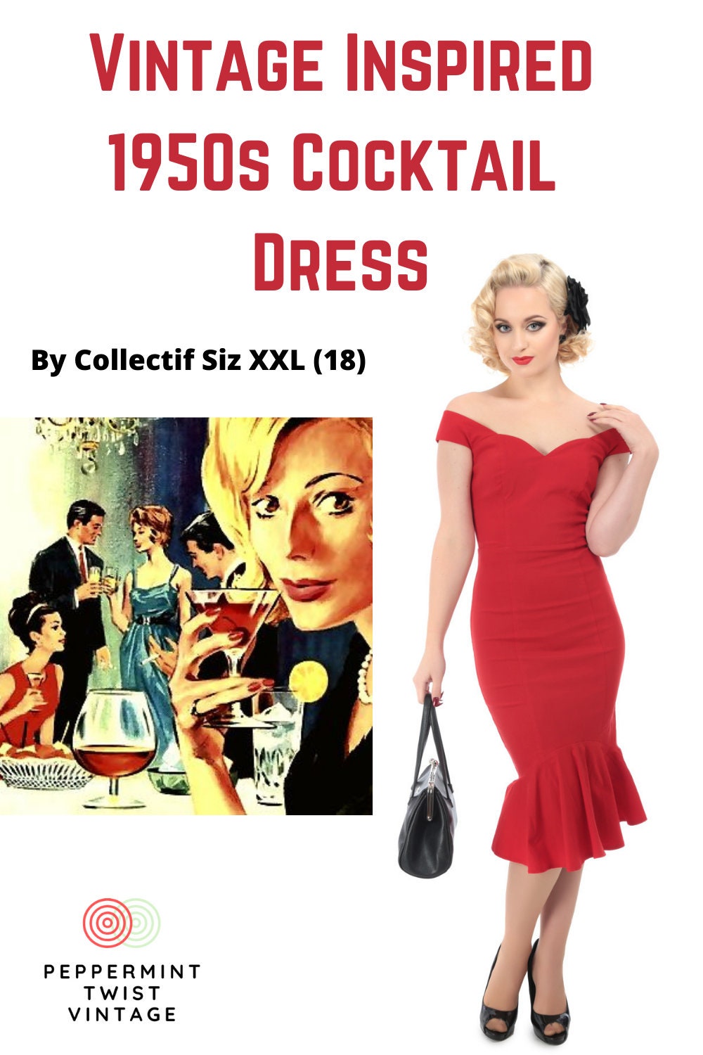 1950s Vintage Inspired Collectif Fishtail Dress - Size XXL - NEW with TAGS - Great for Cocktail Parties - Peppermint-Twist-Vintage.com