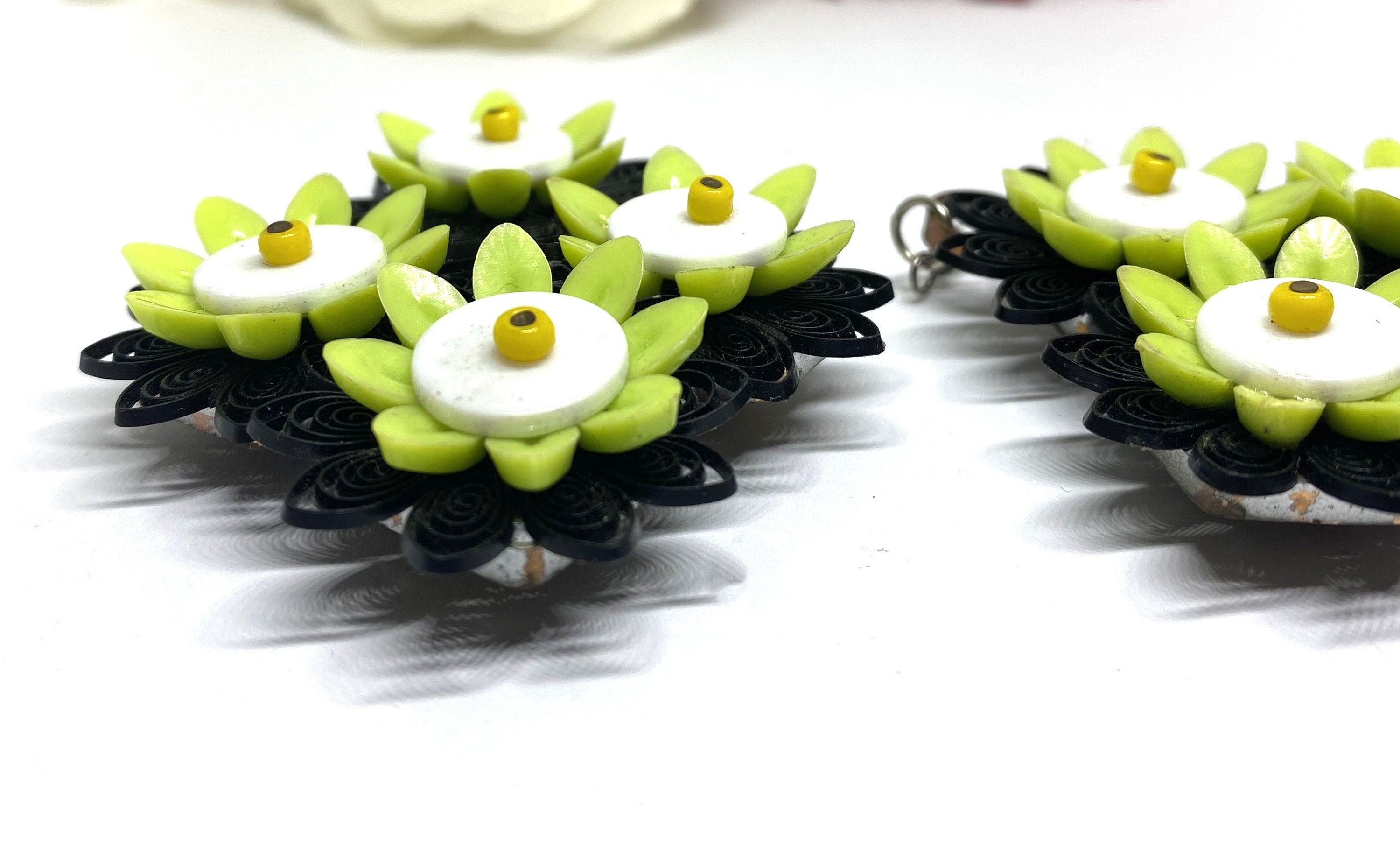 Gorgeous LARGE 1960s Plastic and Rubber Charteuse Floral Vintage Earrings - WOW - Original and Rare! - Peppermint-Twist-Vintage.com