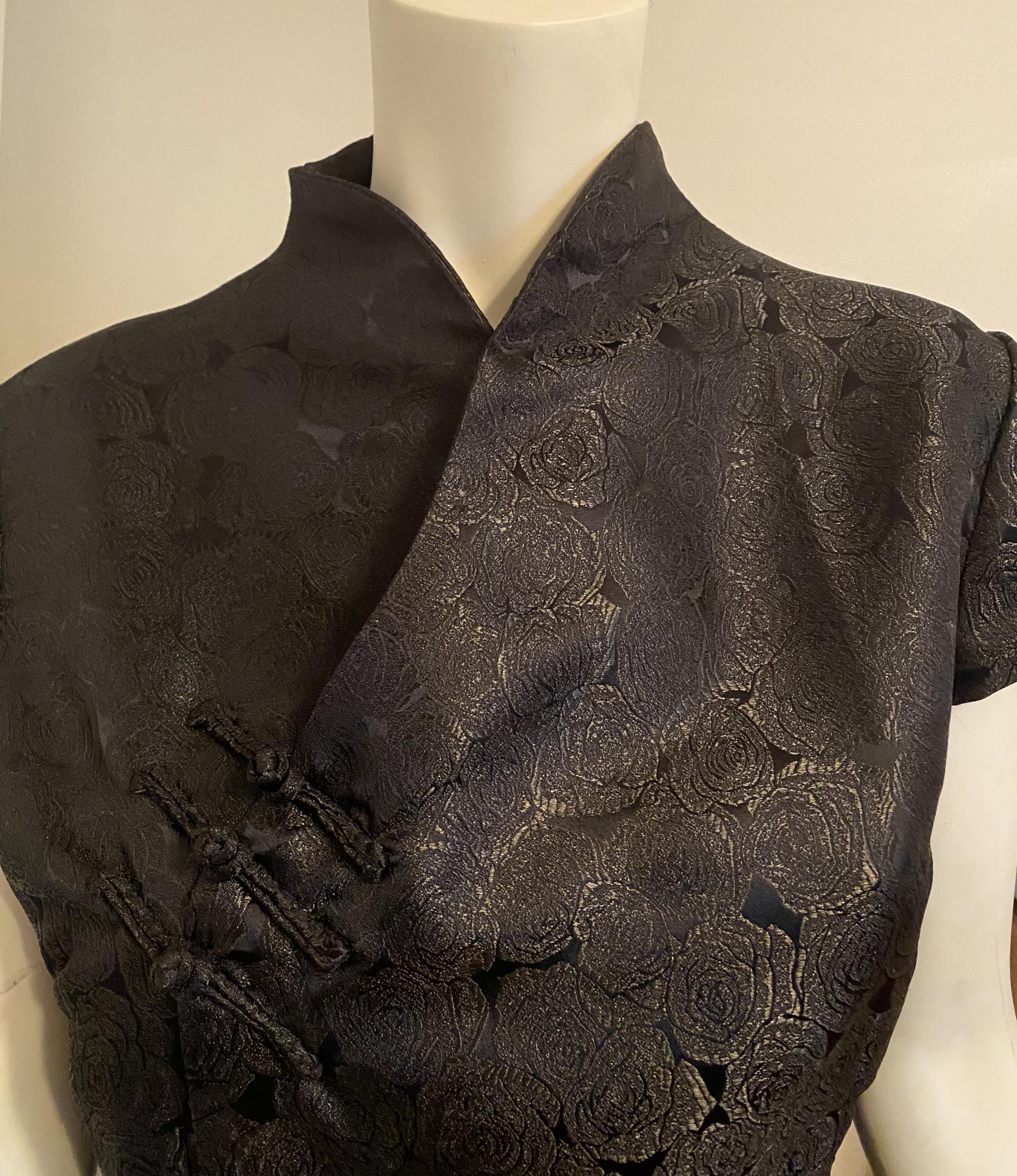 Black Satine Asian Top, XL Bust 38-40, Waist 32 - Peppermint-Twist-Vintage.com