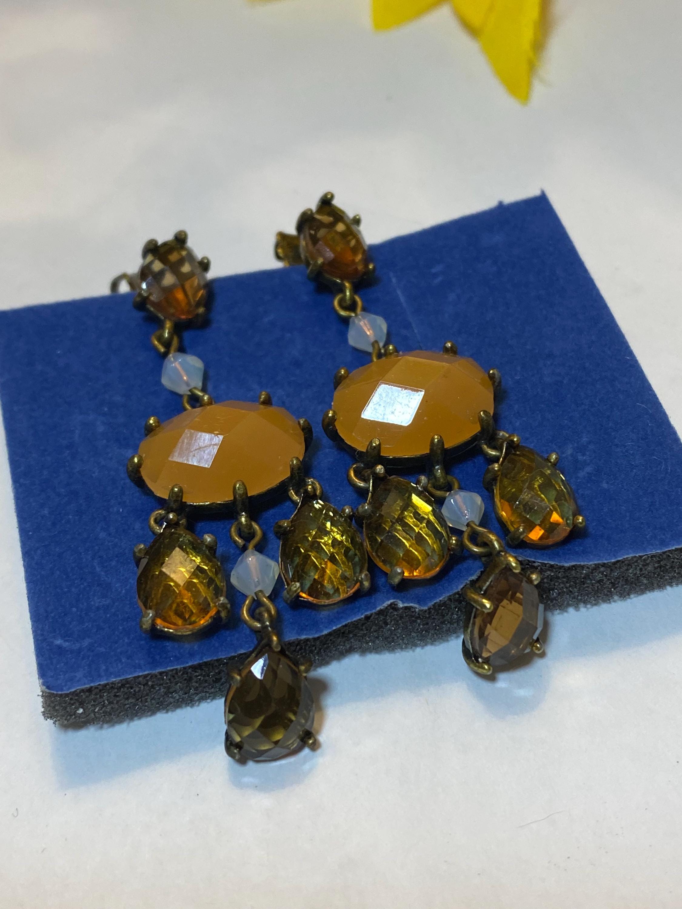 AVON 2008 - Romantic Chandelier Earrings, Faceted Butterscotch Colour, New Old Stock, Never Used - Peppermint-Twist-Vintage.com