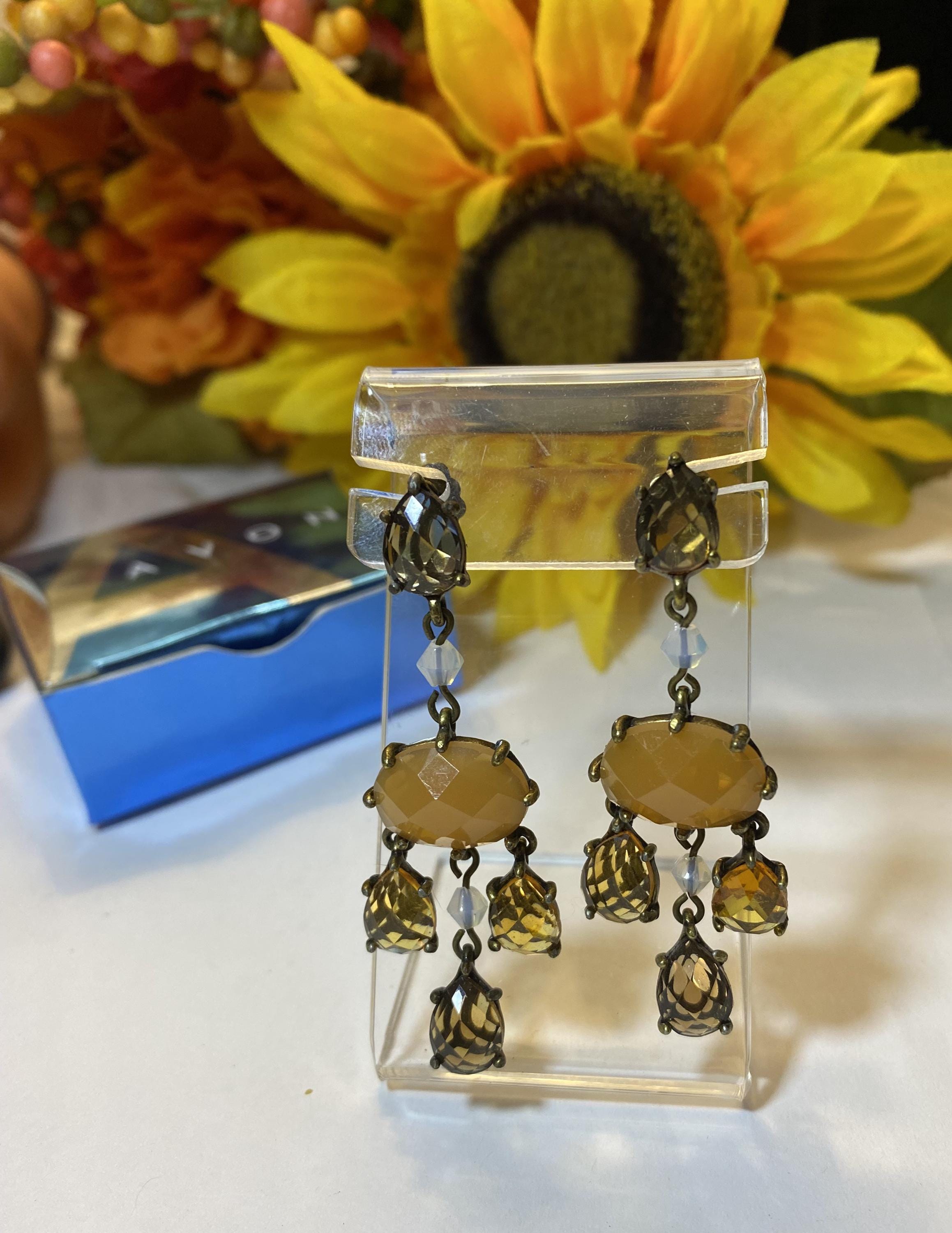 AVON 2008 - Romantic Chandelier Earrings, Faceted Butterscotch Colour, New Old Stock, Never Used - Peppermint-Twist-Vintage.com