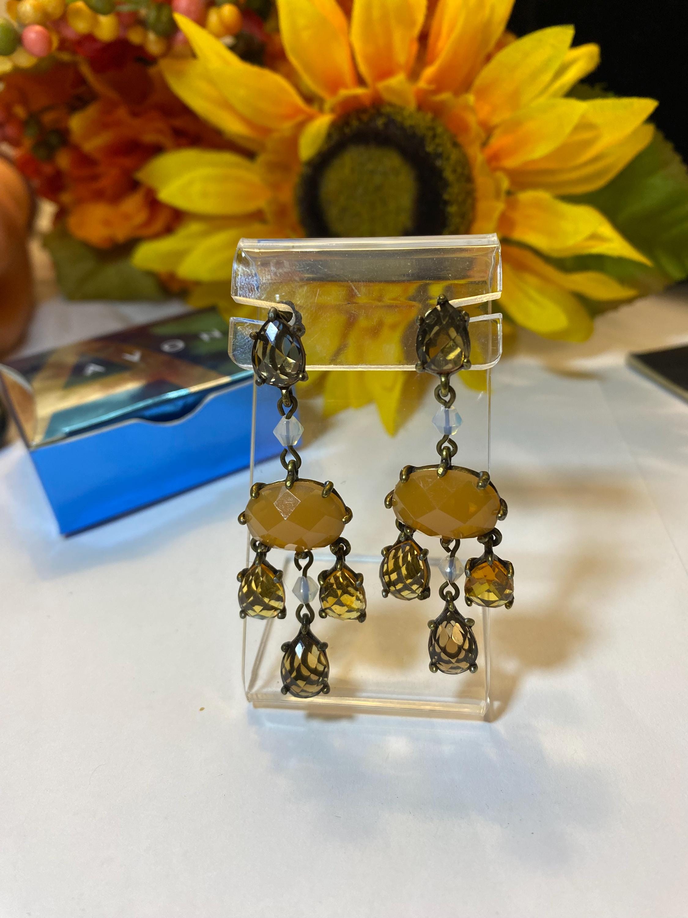 AVON 2008 - Romantic Chandelier Earrings, Faceted Butterscotch Colour, New Old Stock, Never Used - Peppermint-Twist-Vintage.com