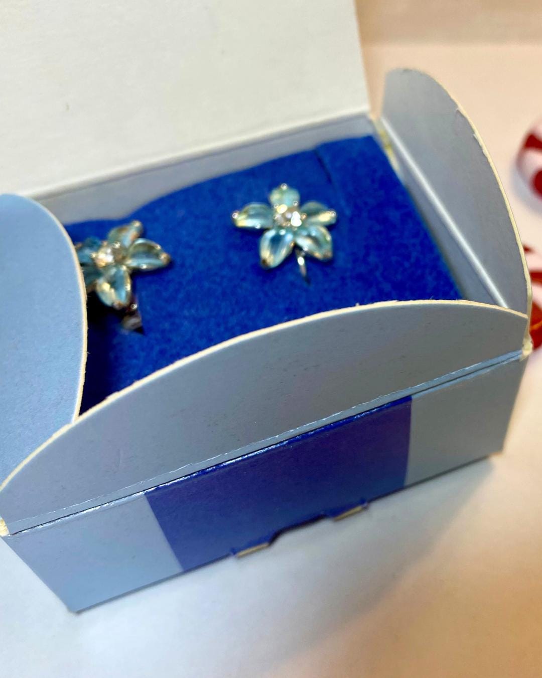 AVON 2003 - Blue Flower Button Clip on Earrings,  New Old Stock, Never Used - Gorgeous - Vintage 1950s/60s style - Peppermint-Twist-Vintage.com