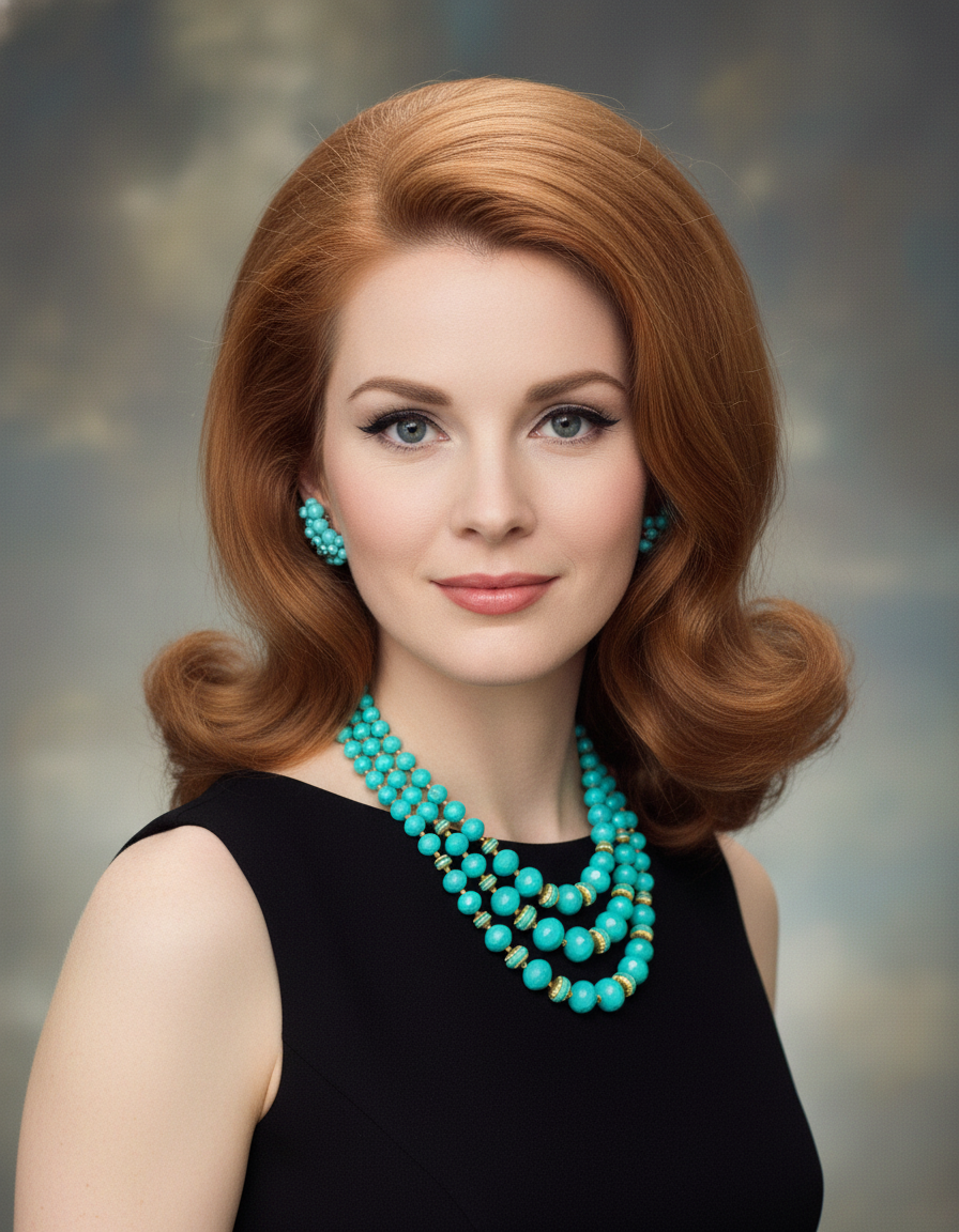 Turquoise Jewelry Set Close-up on Model in Black Dress