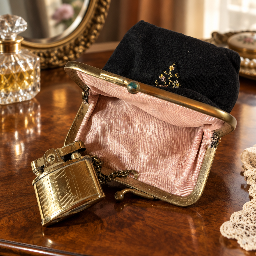 Vintage pouch on an elegant 1940s dressing table