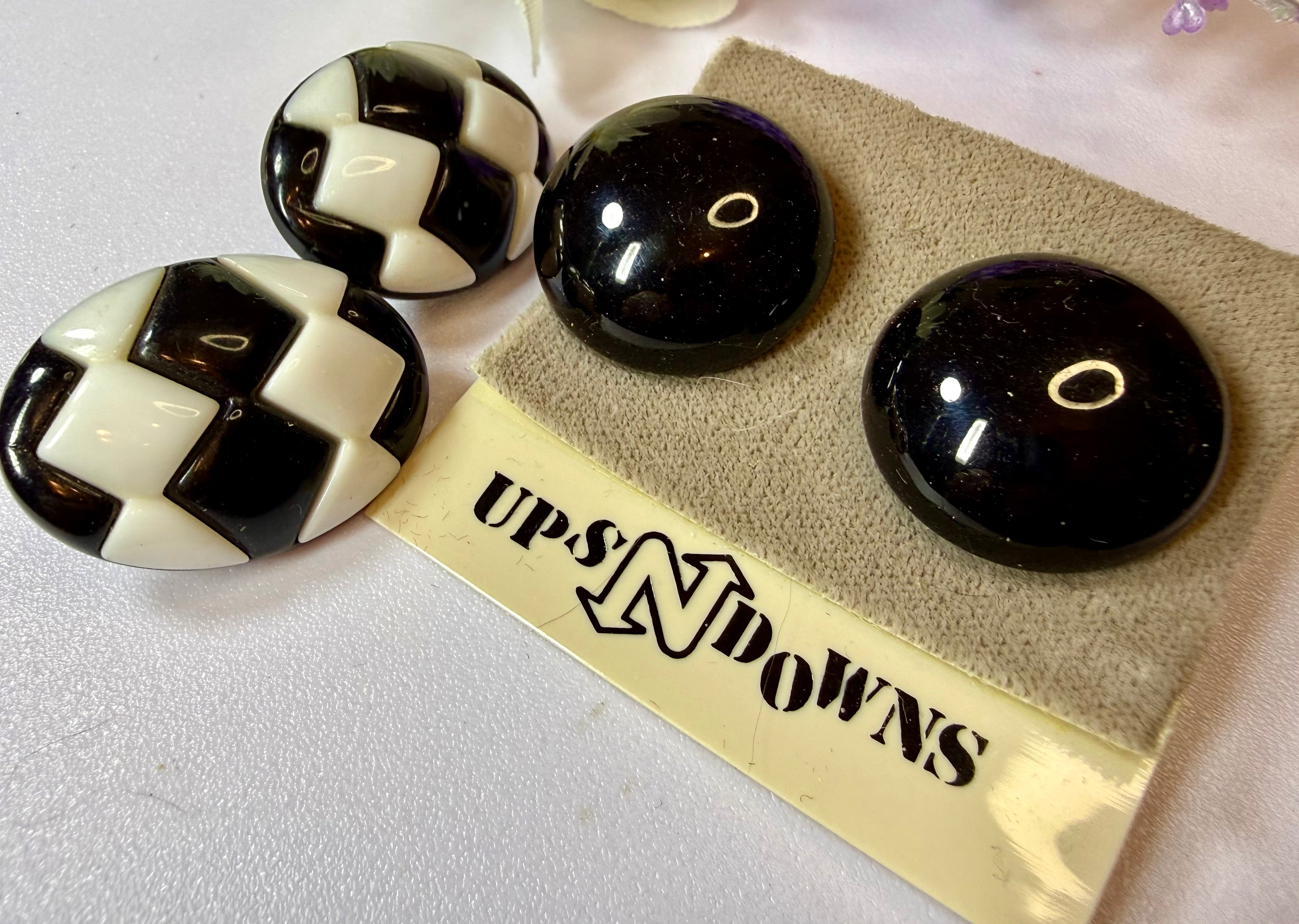 Black Pierced Earrings Collection, Two pairs, one two-toned, 1960s Fashion - Peppermint-Twist-Vintage.com