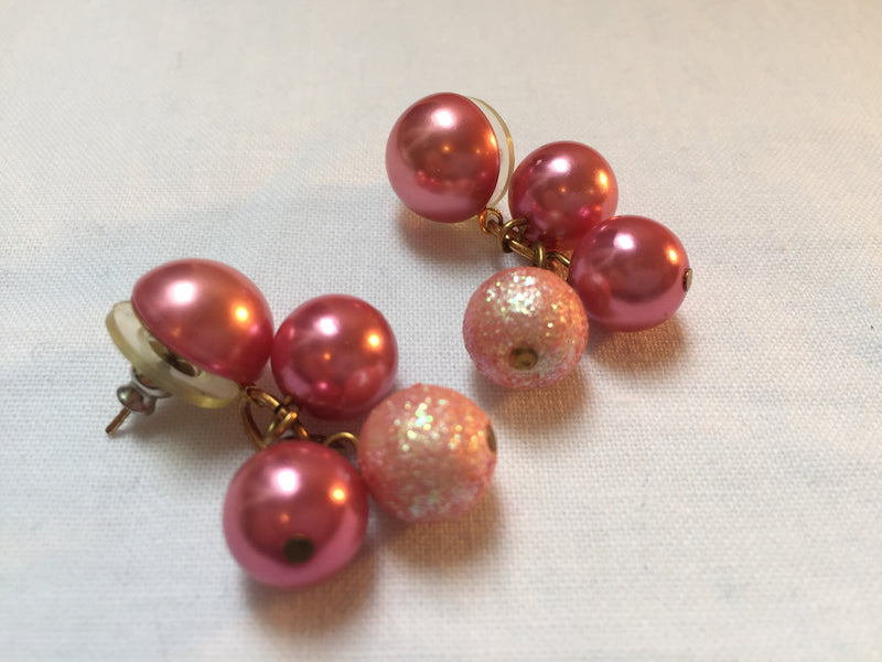 Stunning, Pink Dangle Pierced Earrings - Festive, Shades of Pink, Sparkly